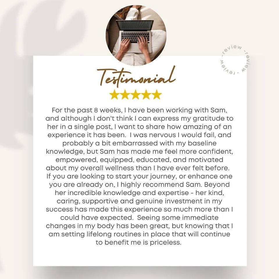 An incredible testimonial from a client I have been working with over the past 8 weeks who has been building new habits, shifting old mindsets and prioritizing her health and wellness. #proudcoach❤️ 🥹🥹. 

I have a few spots opening up for one on on