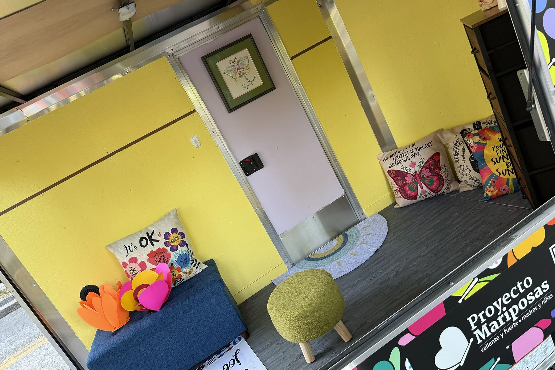 Bright yellow interior of the art mobile