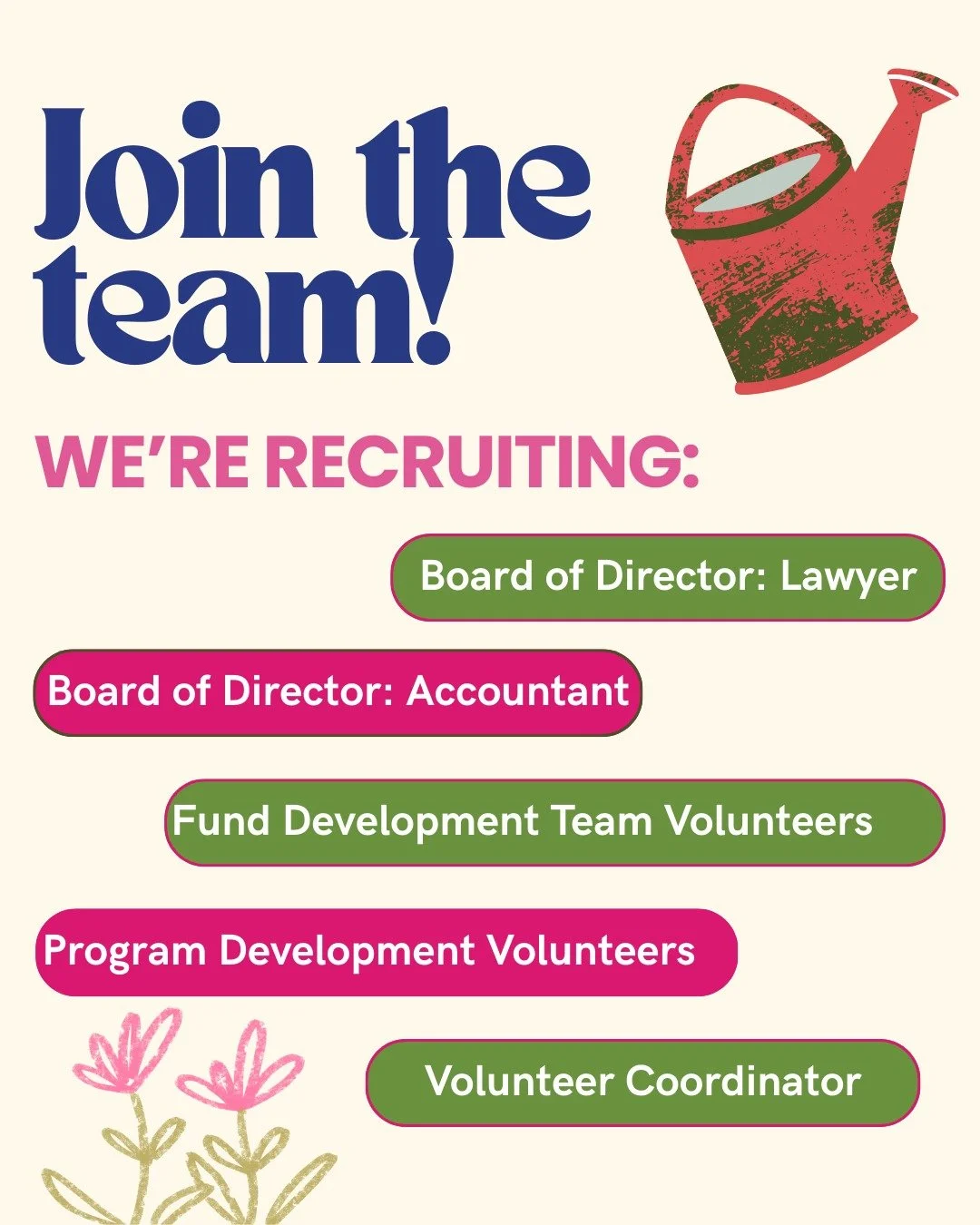 NGM is excited to announce that we are now recruiting for new members to JOIN OUR TEAM! 

NGM is looking for two new board members:
💚 Lawyer - support NGM's legal needs
💗 Accountant - strengthen NGM's financial processes 

We are also looking for v