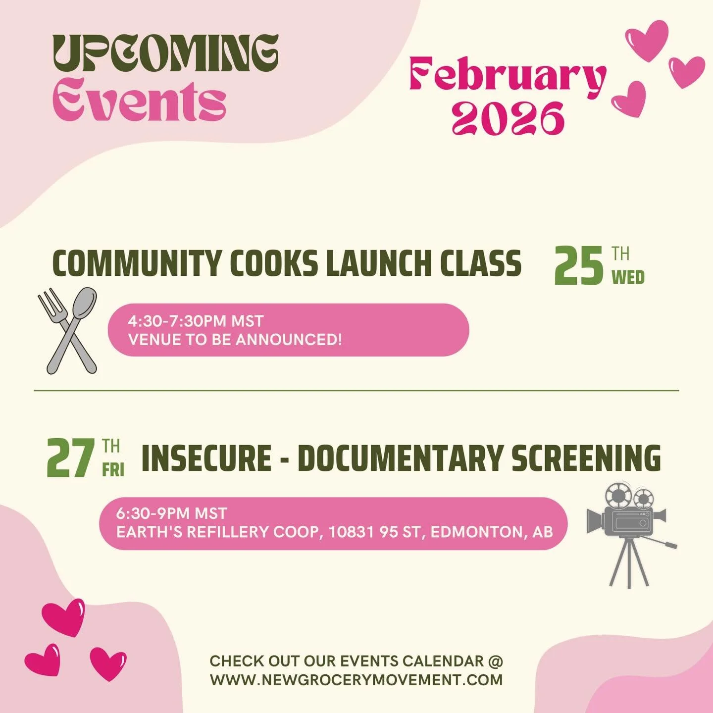 Happy February! 🩷 NGM cannot wait to see you at two events in Edmonton this month.

🍴Feb 25: Community Cooks Launch Class - Join NGM and @touchgrassclub for Community Cooks, a mobile program bringing cooking classes to a kitchen in your community. 