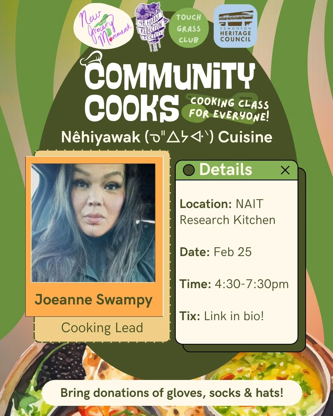 You are officially invited to the first Community Cooks class!

Join us on February 25th for the launch class led by Jo Swampy, a nēhiyawak community member from The Maskwacis (Bear Hills) First Nation. We will be learning how to make moose stir fry,