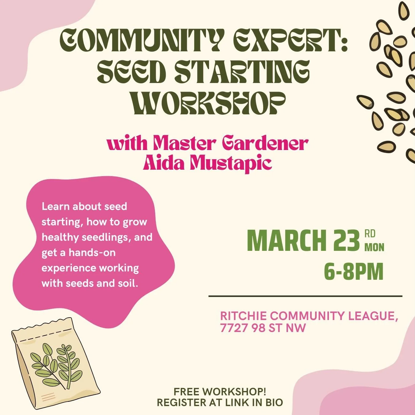 NGM has another workshop for you! With the days getting warmer and the sun staying up longer, join NGM and Master Gardener, Aida Mustapic, on March 23 for a seed starting workshop.

Aida Mustapic is a certified organic master gardener and a passionat