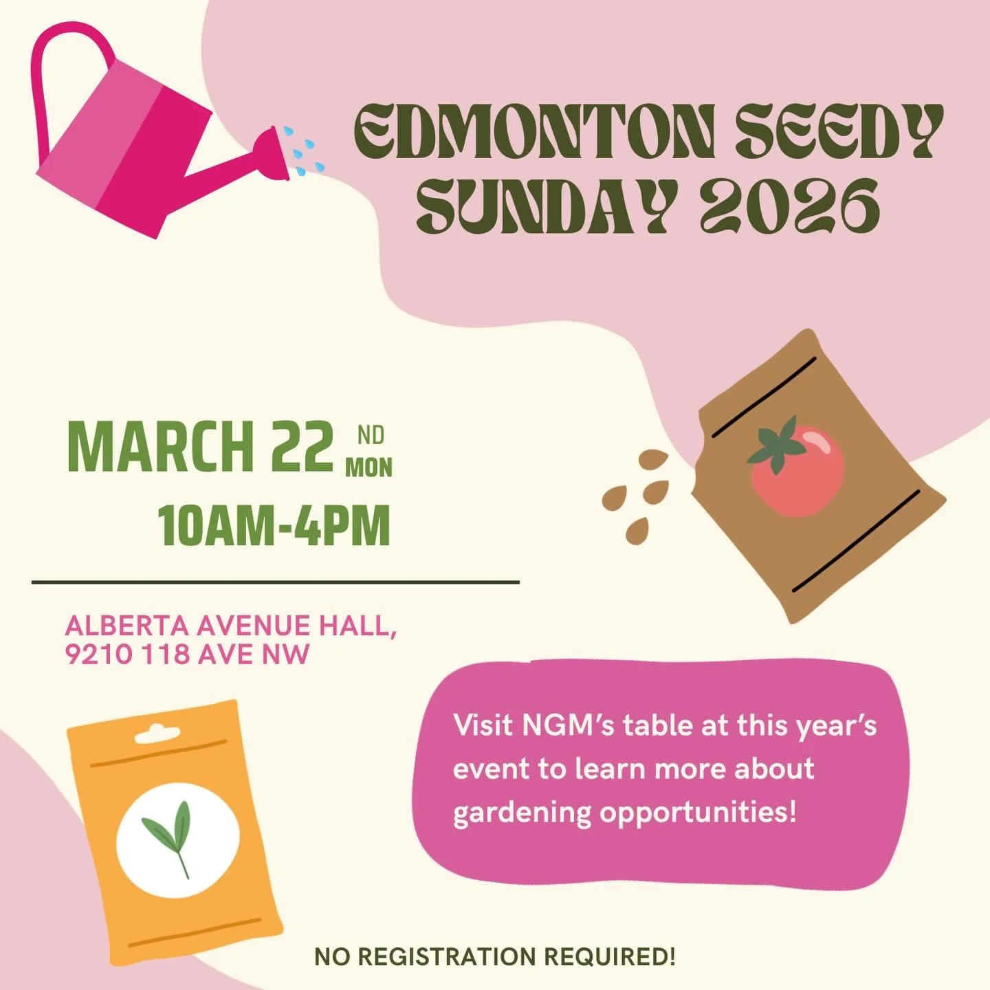 NGM is thrilled to be tabling again at Edmonton&rsquo;s Seedy Sunday! Stop by our table to learn more about our gardening opportunities with the NGM Garden Club and the Mill Creek Healing Park. There will be a ton of vendors selling seeds and other g