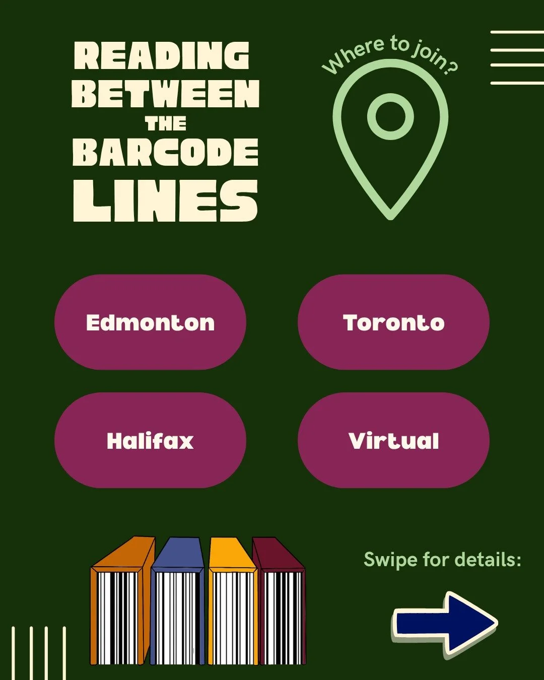 We are so excited to collaborate with three amazing partners across our book club locations for our newest program...Reading Between the Barcode Lines!

📚 @magpiebooksyeg is hosting our in-person sessions in Edmonton

📚 @eastendfoodhub and @applegr