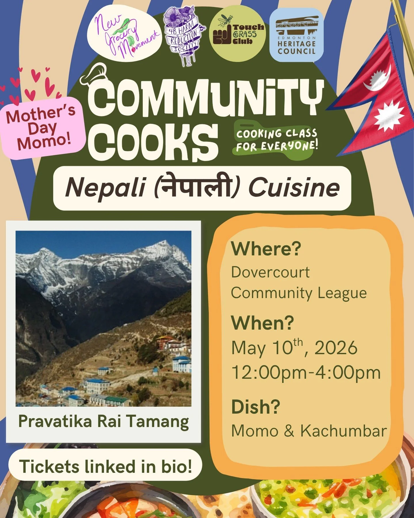 👩&zwj;👧Bring your mom to Community Cooks to learn how to make Nepali dumplings known as momo!

Join @newgrocerymovement, @touchgrassclub, and @4b.harm.reduction on May 10th for Community Cooks: Nepali Cuisine - Mother's Day Momo!

We are grateful t