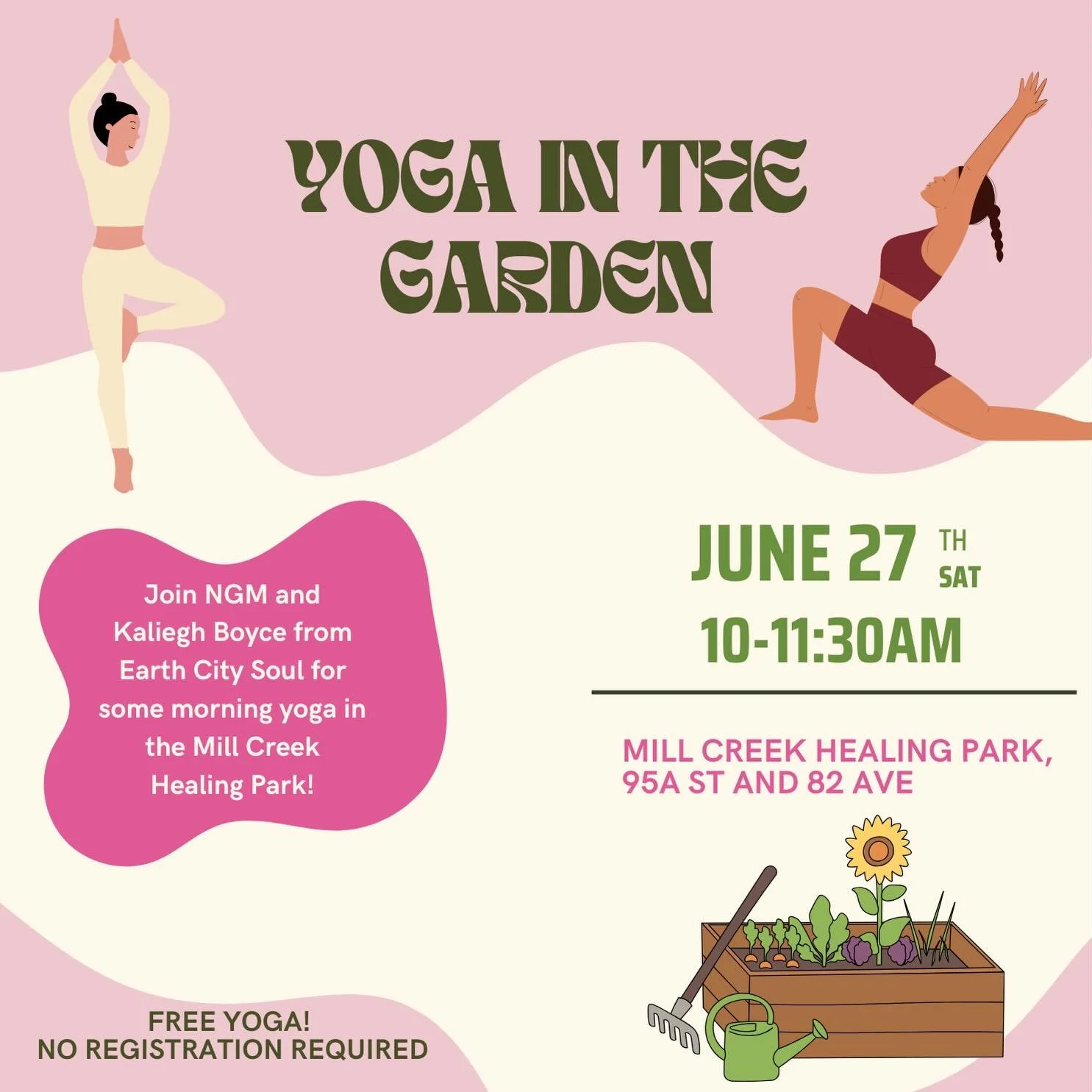 NGM is excited to be hosting a Saturday Morning Summer Yoga series at the Mill Creek Healing Park!

Join us for our first class of Saturday morning yoga on June 27 with @earthcitysoul! Certified yoga instructor, Kaliegh Boyce, will be leading us thro