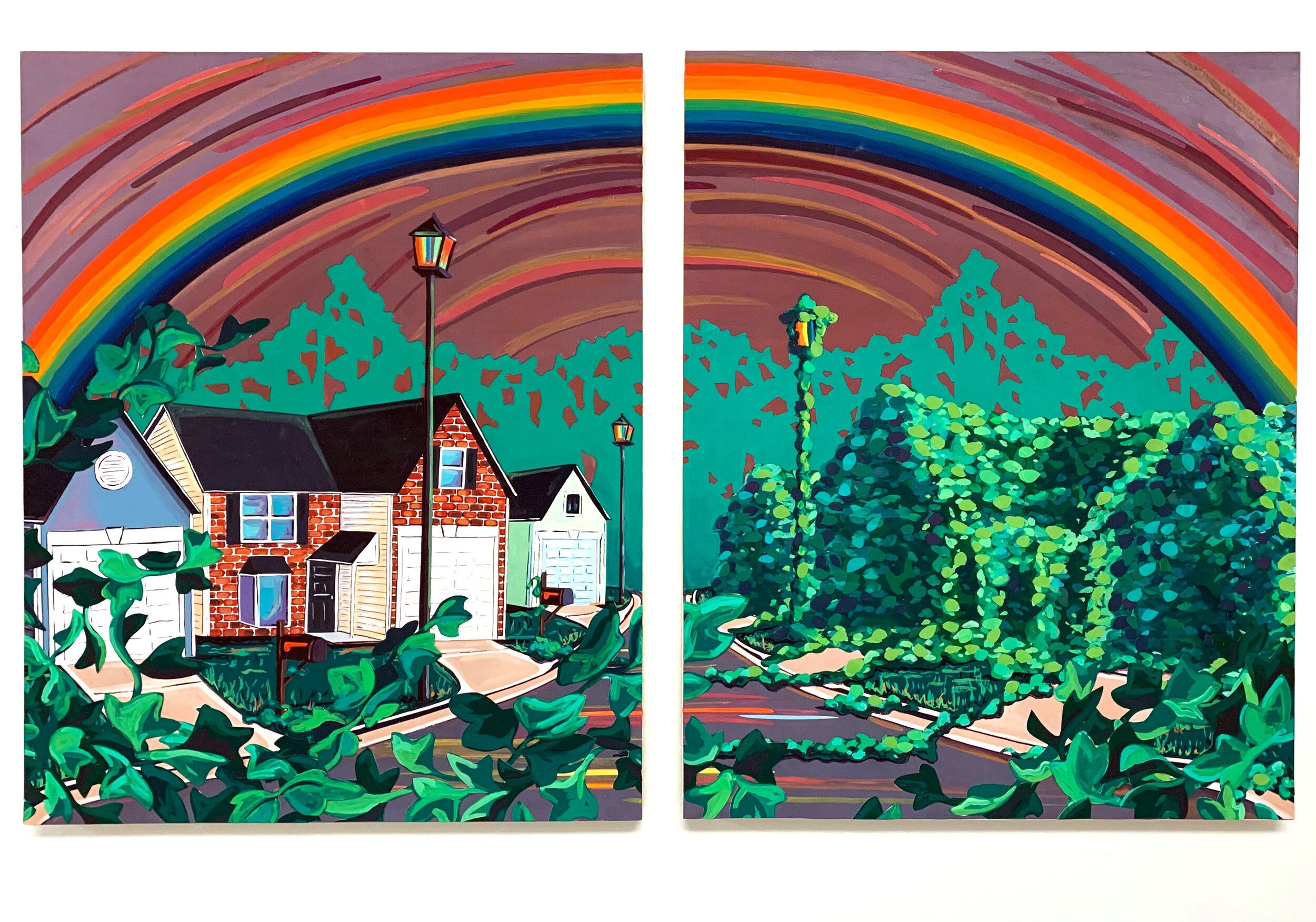 Over That Rainbow, Gouache on paper, cut and collaged 24x40 inches 2021