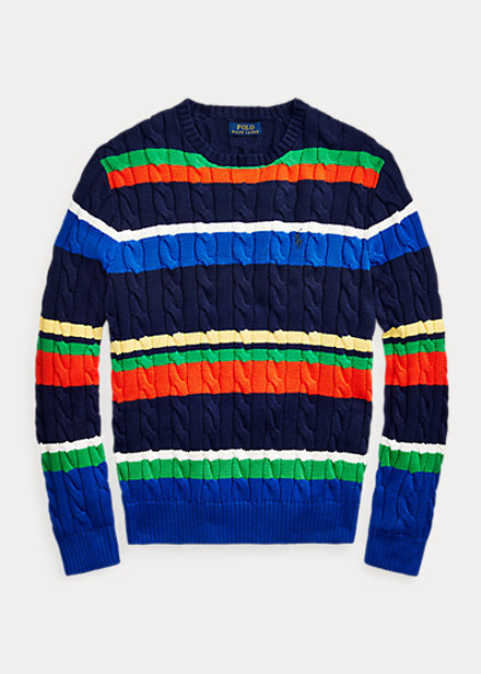 Striped Cable-Knit Cotton Sweater