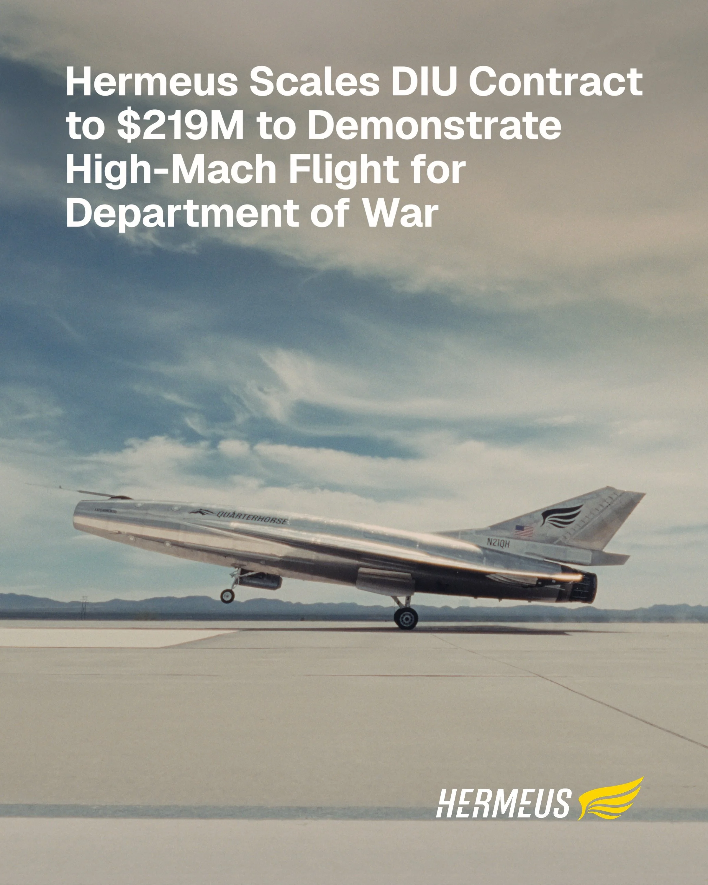 Hermeus has secured one of the largest contracts ever awarded by the Defense Innovation Unit: a $159M contract expansion that brings the total ceiling to $219M.

We&rsquo;ll be partnering directly with the @usairforce and @usnavy to generate critical
