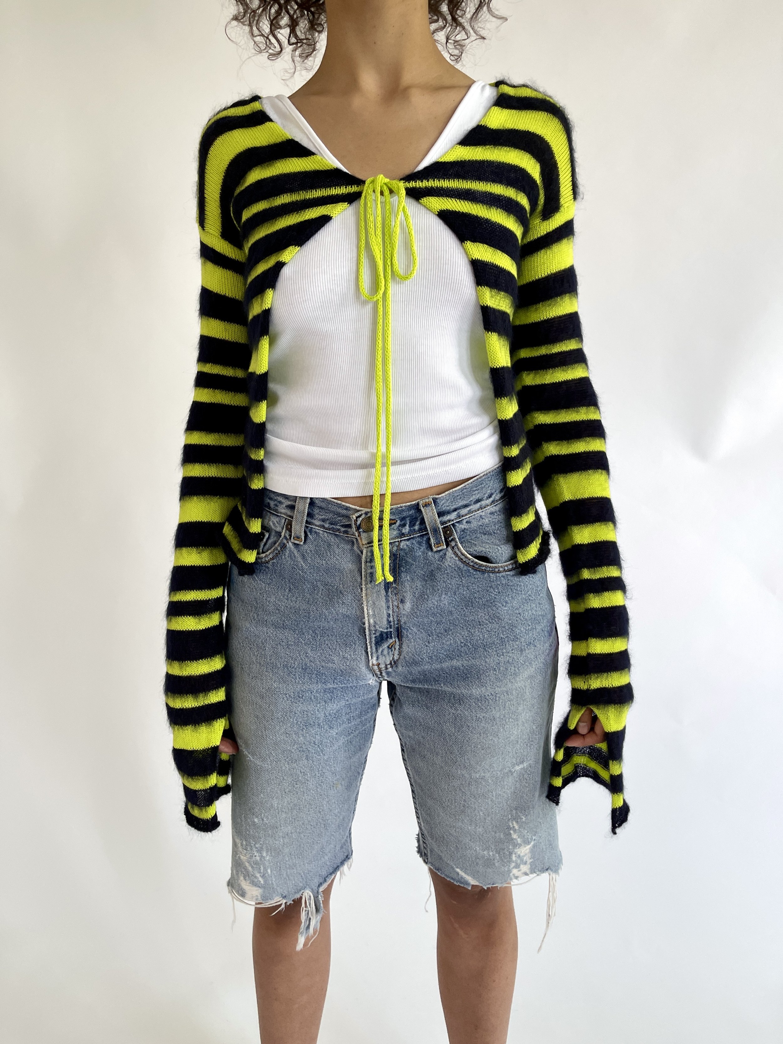 Neon tie front cardigan - MADE TO ORDER — Molly O'Halloran Knitwear