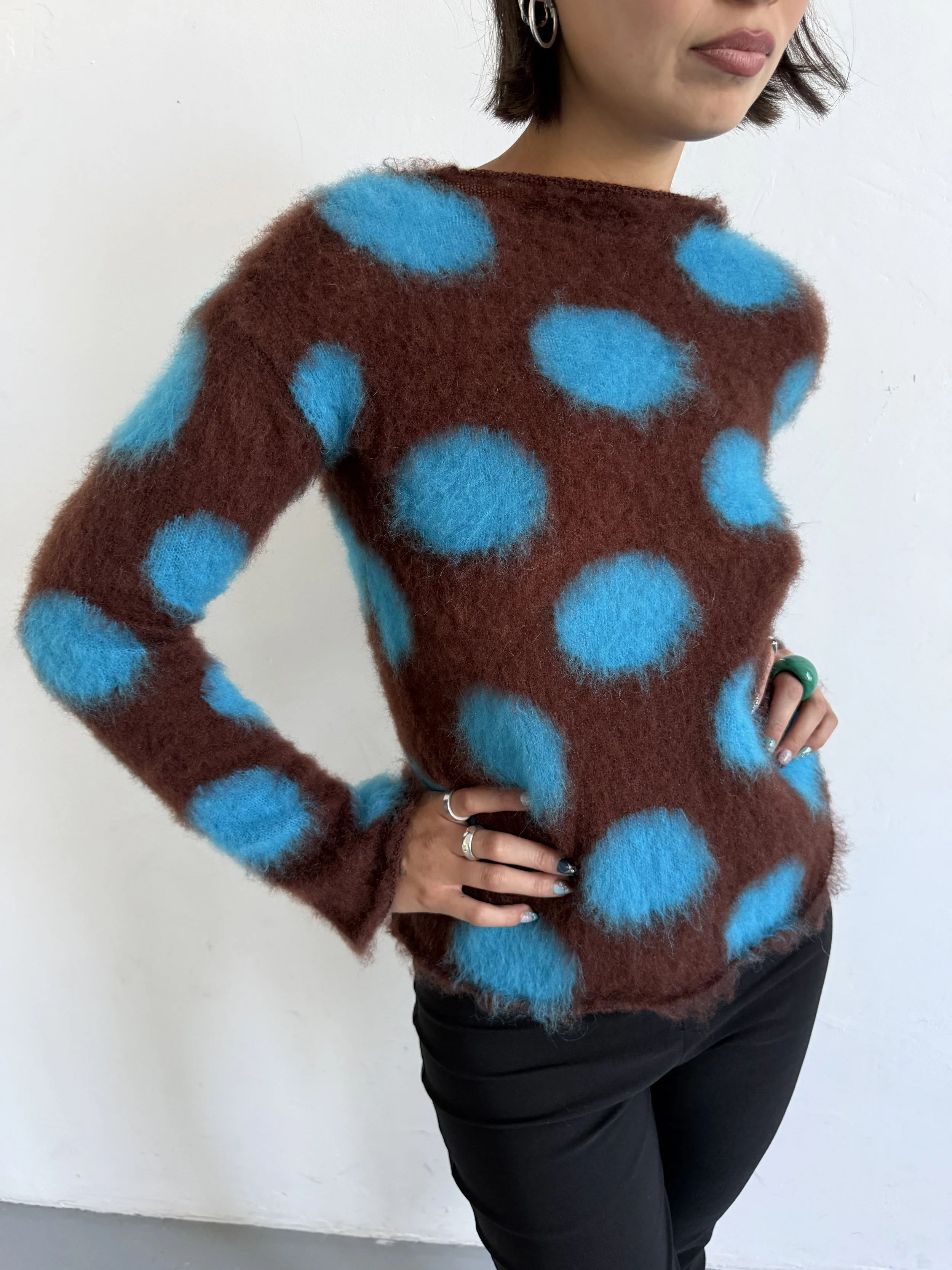 Long Sleeve Polka Dot Jumper - Chocolate/Teal - IN STOCK