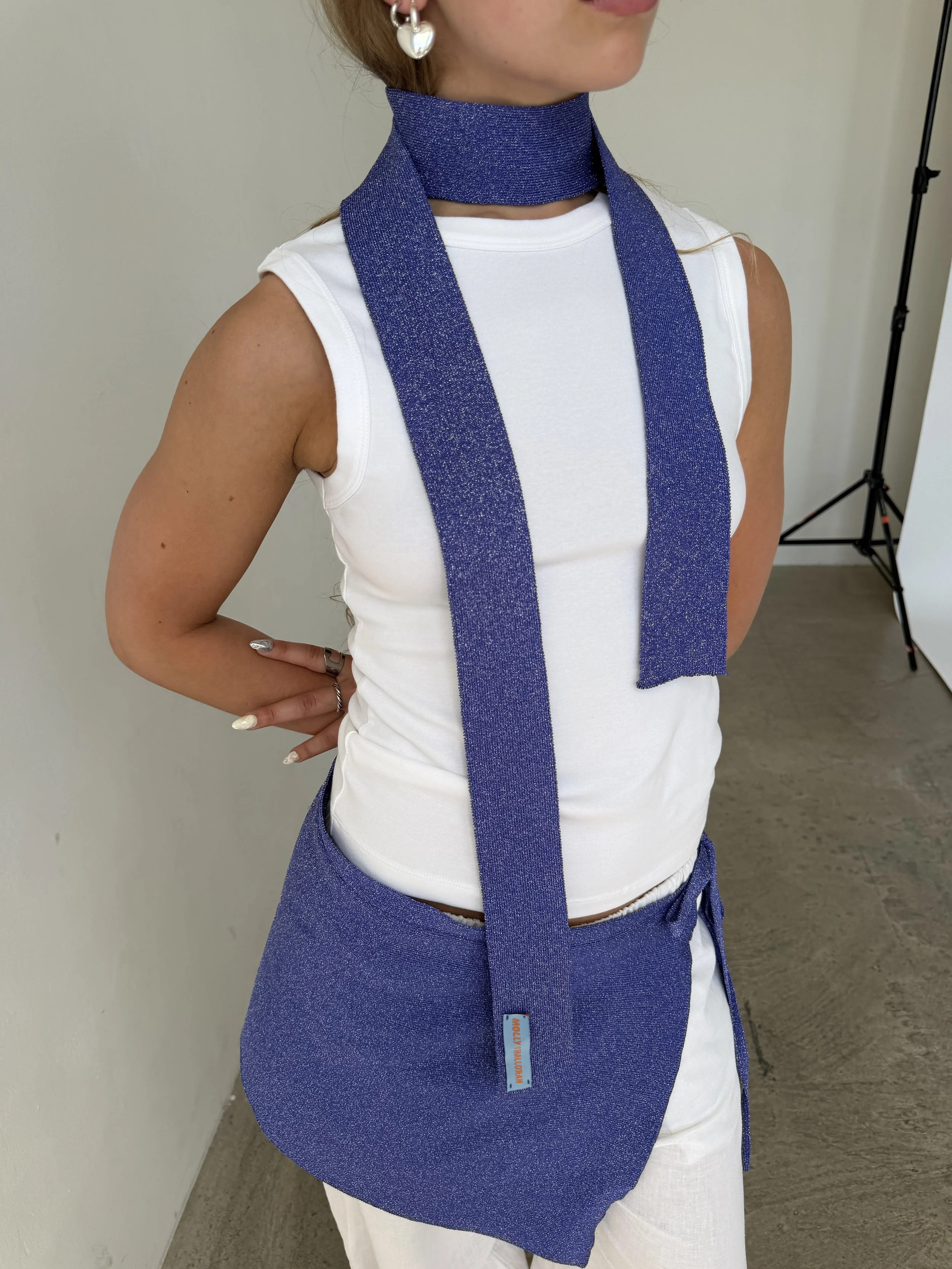 METALLIC SKINNY SCARF - Cobalt - IN STOCK