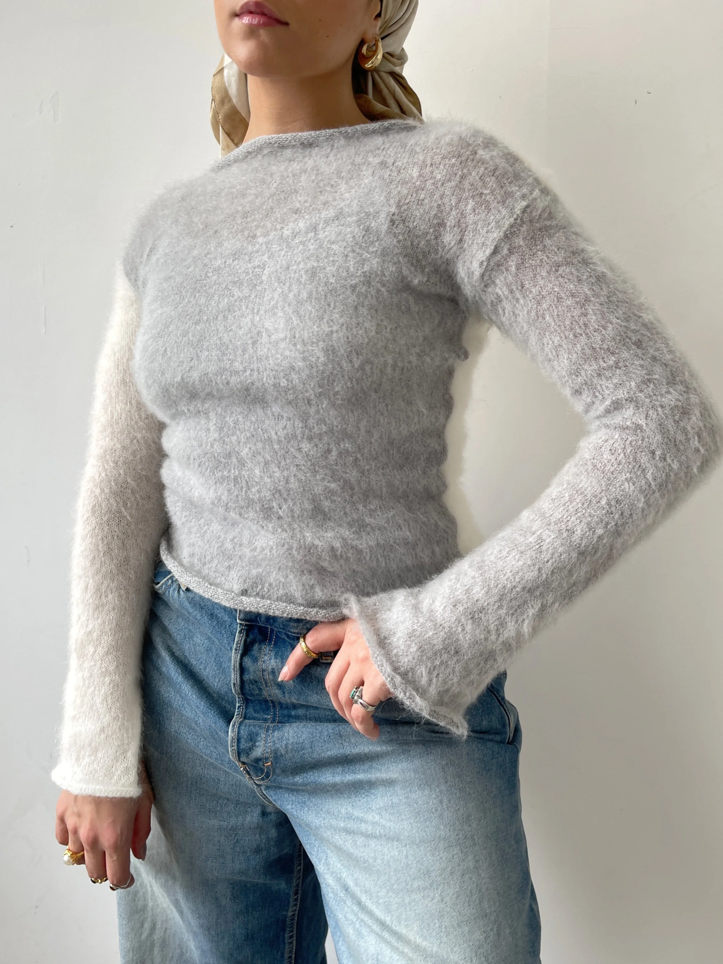 SAMPLE SALE ITEM - Long sleeve top - Grey/Ecru