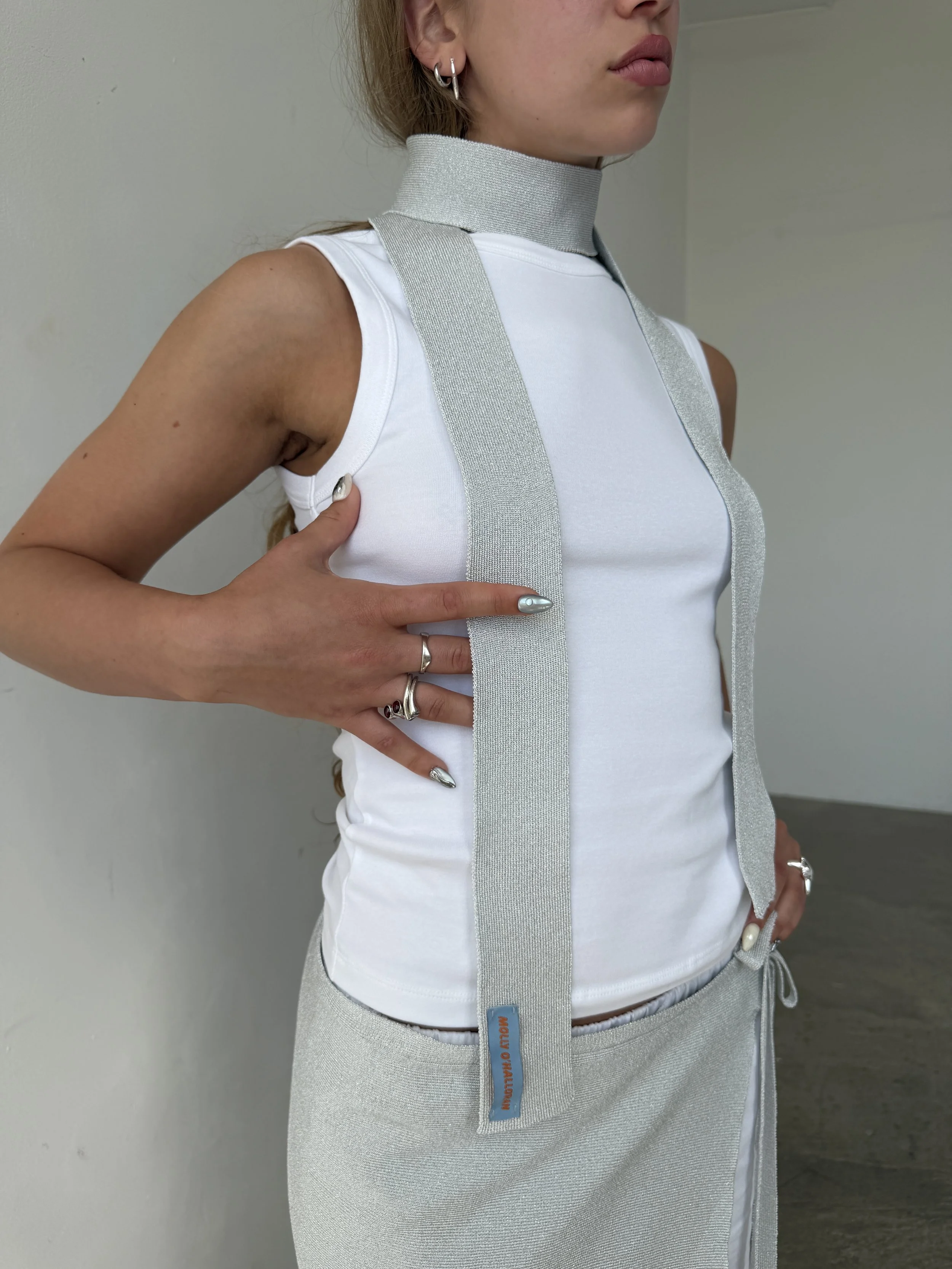 METALLIC SKINNY SCARF - Silver - IN STOCK