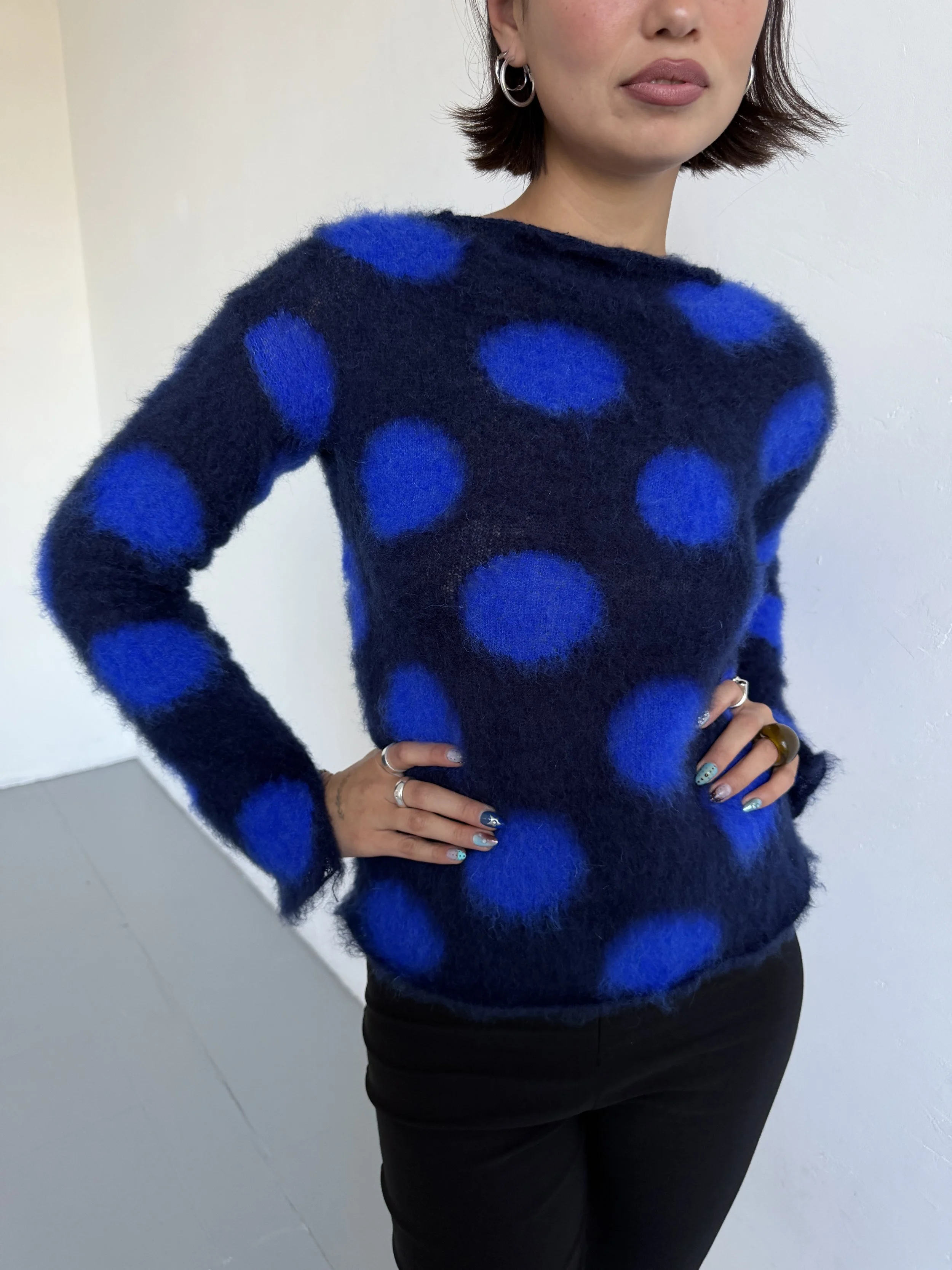 Long Sleeve Polka Dot Jumper - Navy/Bright Blue - IN STOCK