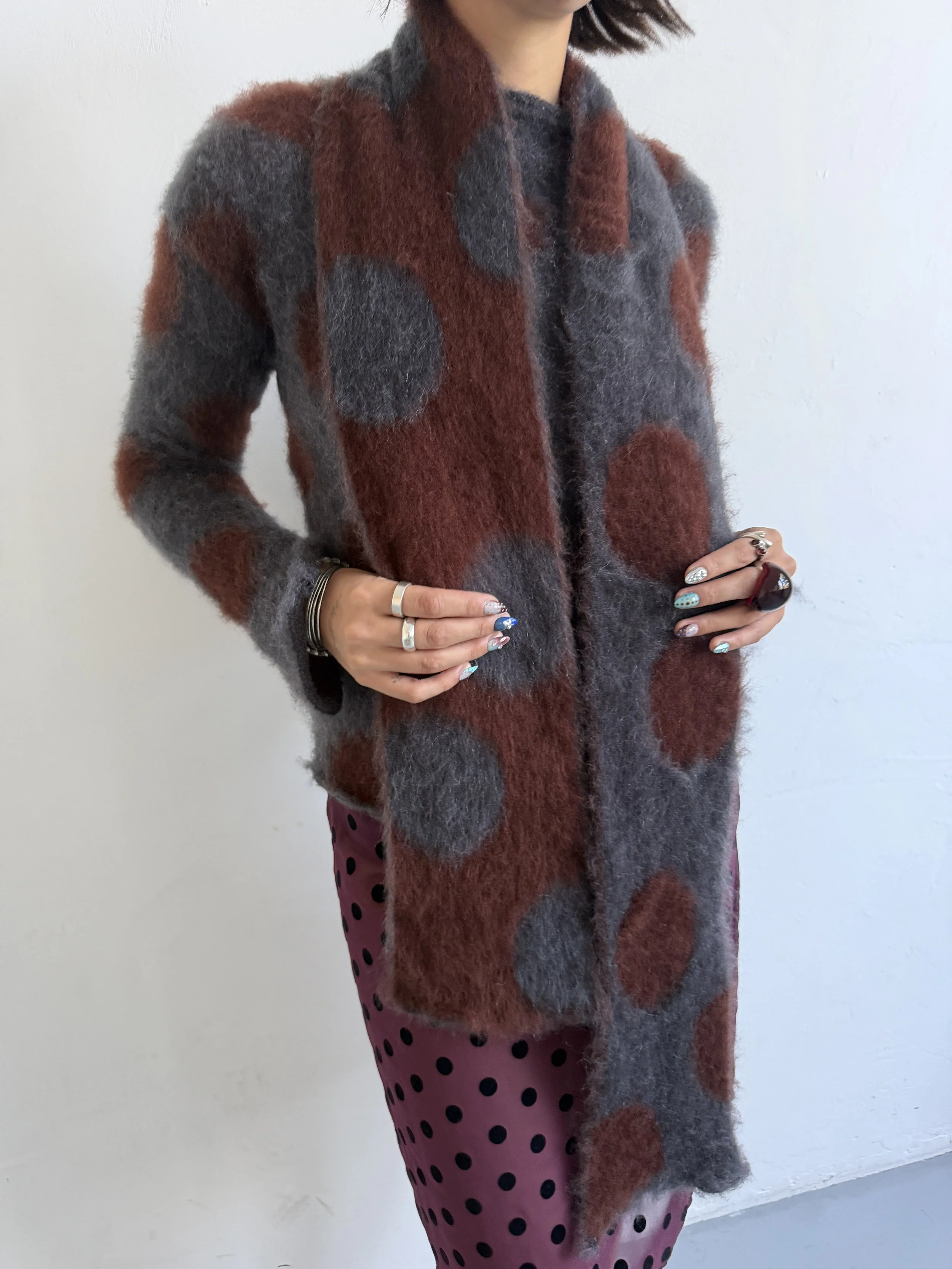 Polka Dot Scarf - Dark grey/Chocolate  - IN STOCK