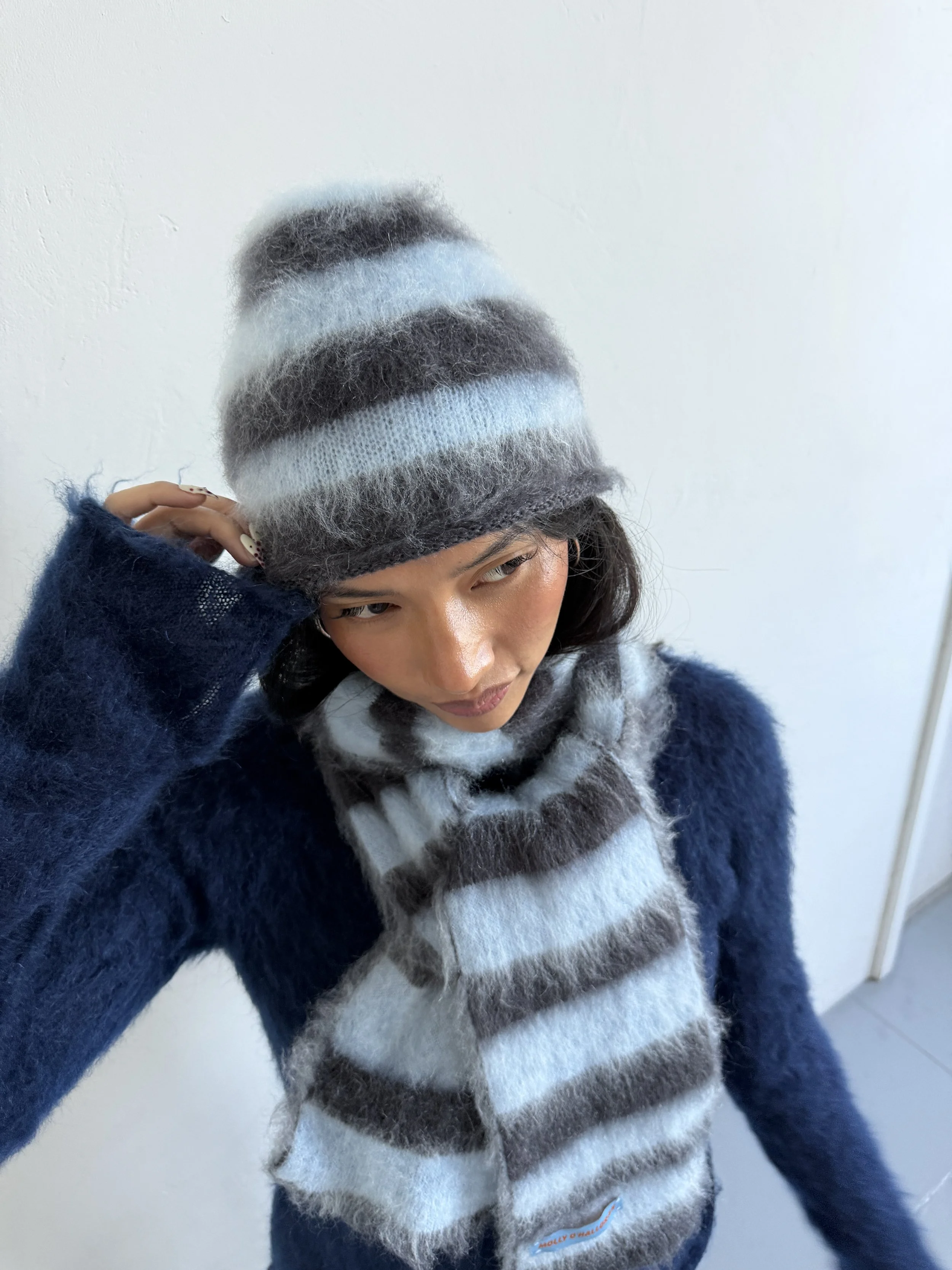 Stripe hat - Baby Blue/Dark Grey - IN STOCK