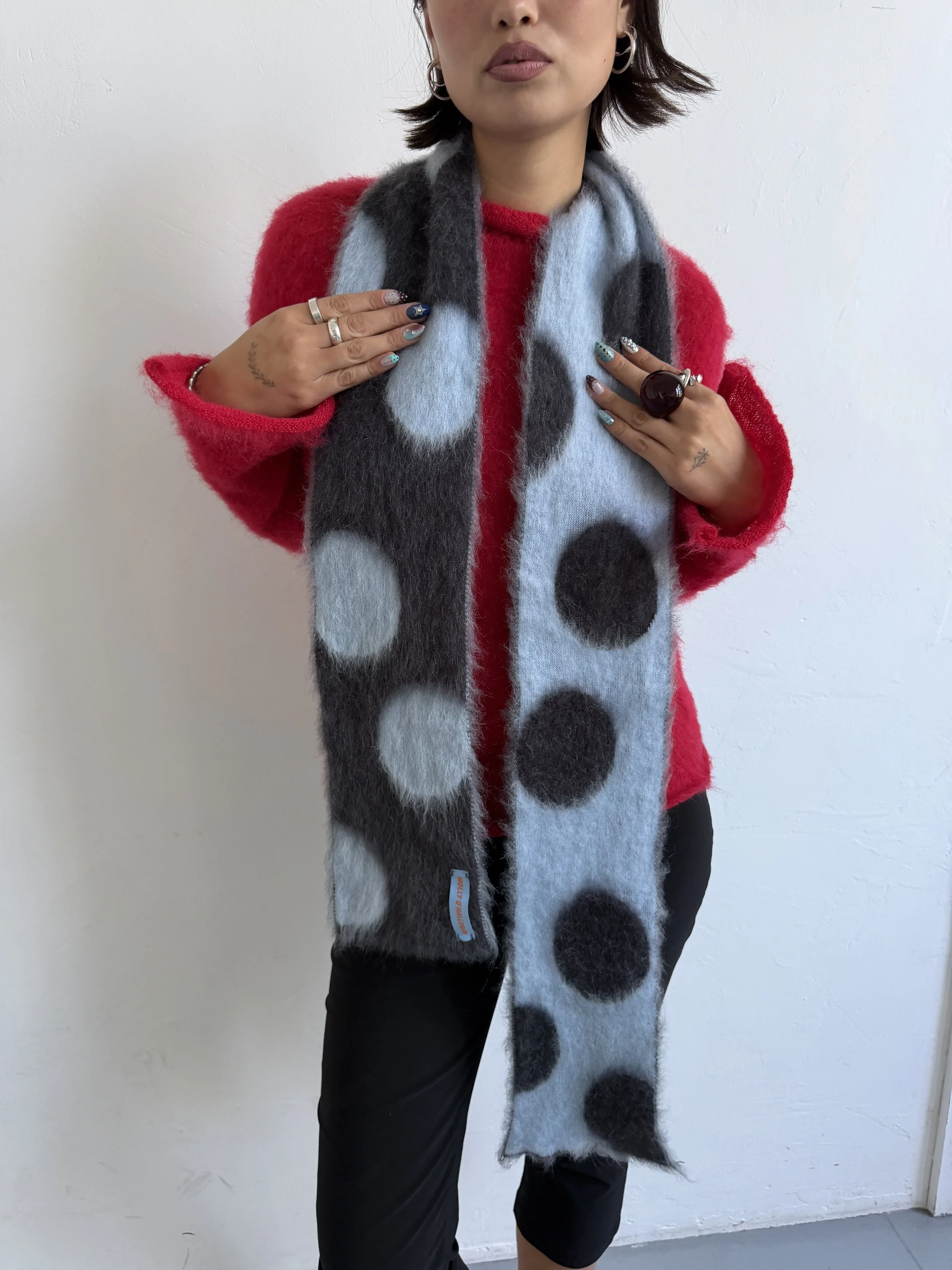 Polka Dot Scarf - Baby blue/Dark grey  - IN STOCK