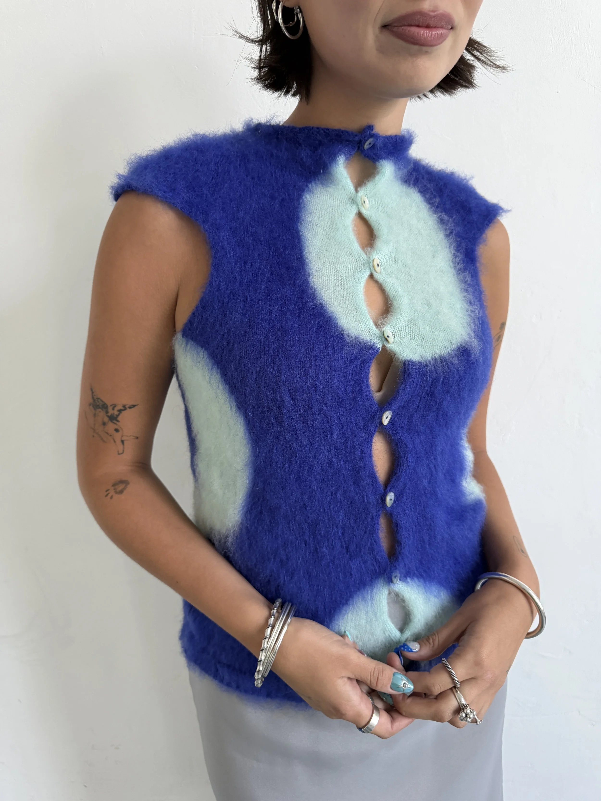 Short Sleeve Cardigan - Giant Polka Dot - Bright Purple/Aqua - ITEM IN STOCK