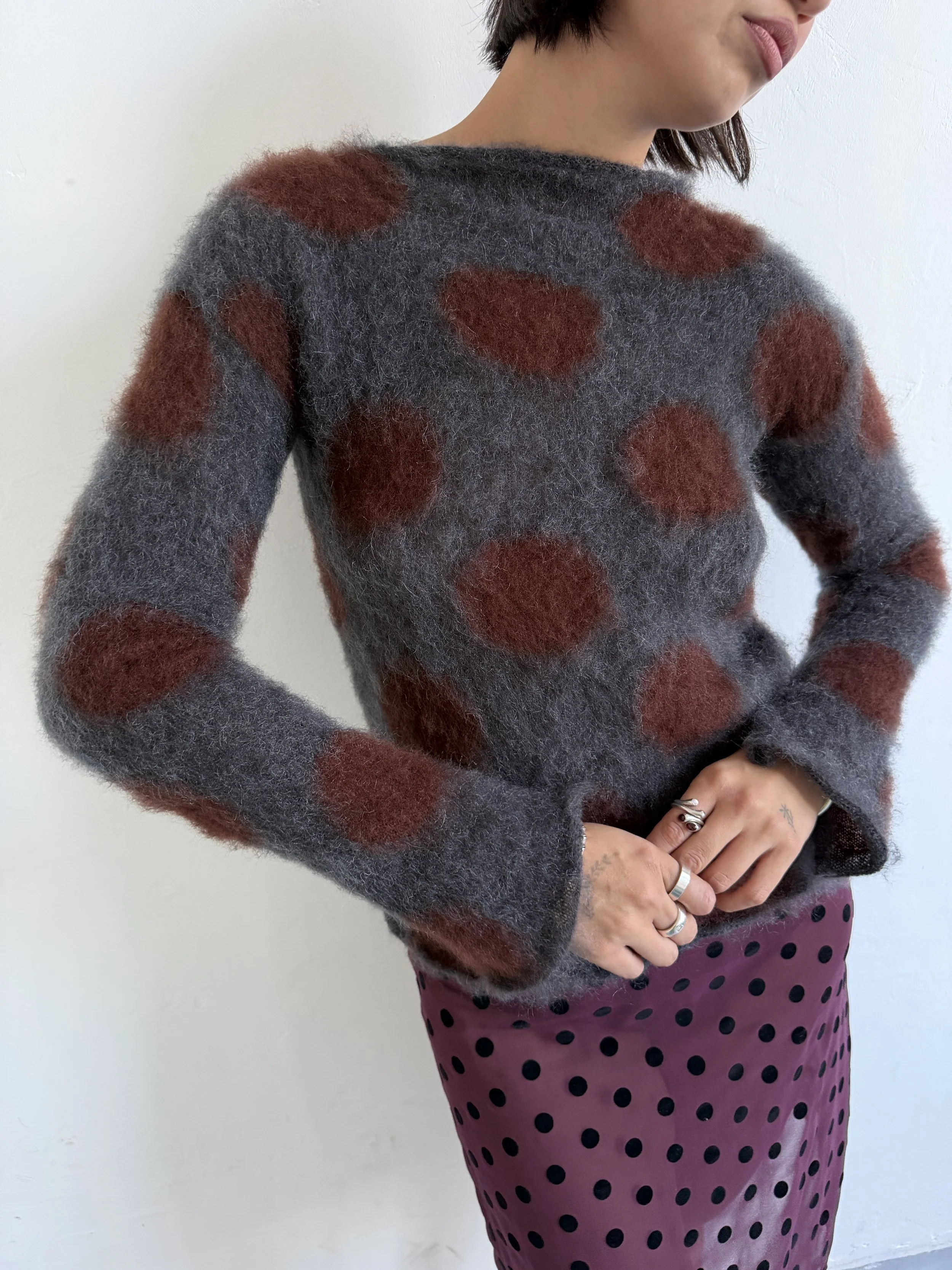 Long Sleeve Polka Dot Jumper - Dark Grey/Chocolate - IN STOCK