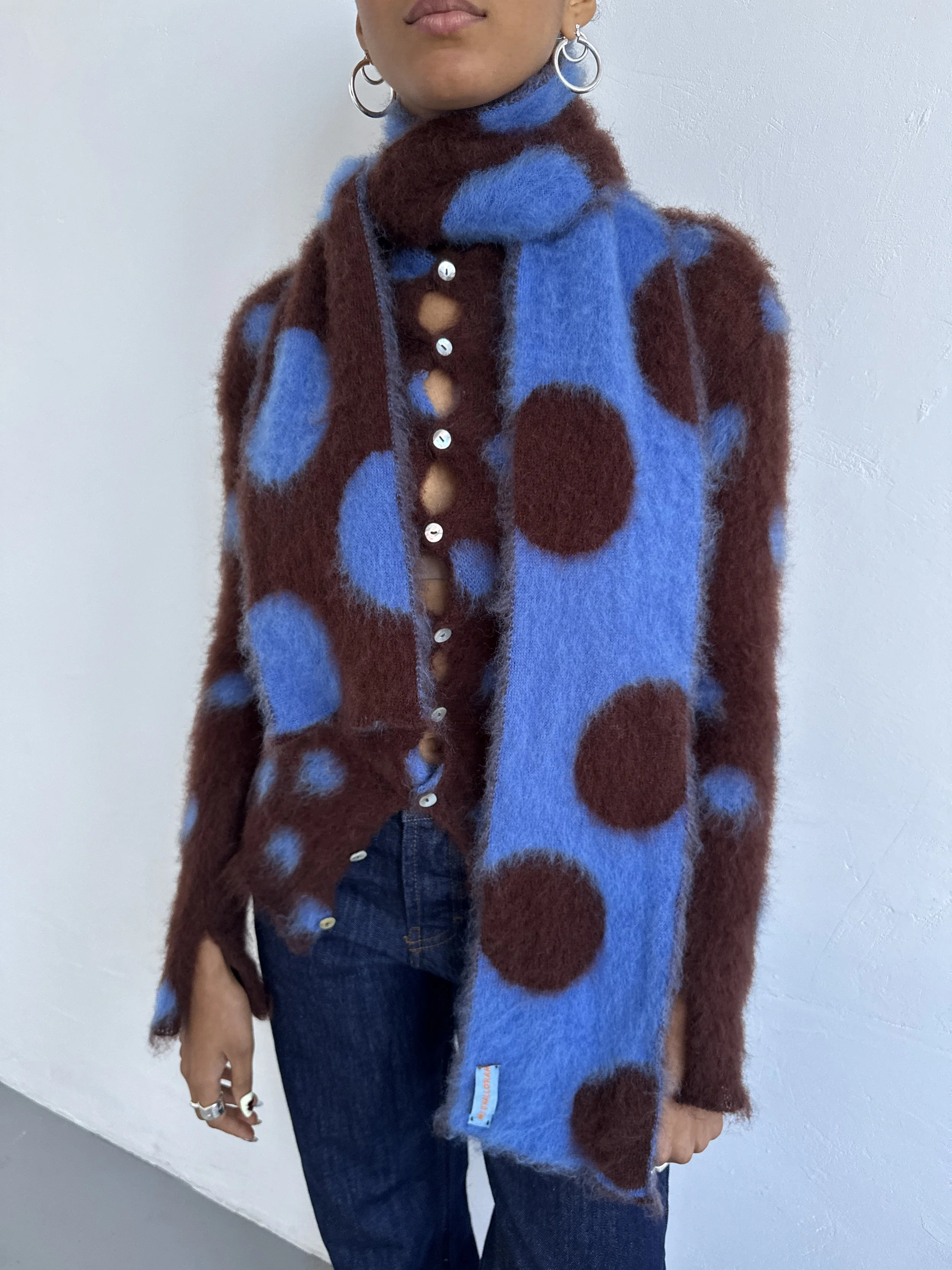 SAMPLE SALE ITEM - Polka dot scarf - Chocolate/Cornflower