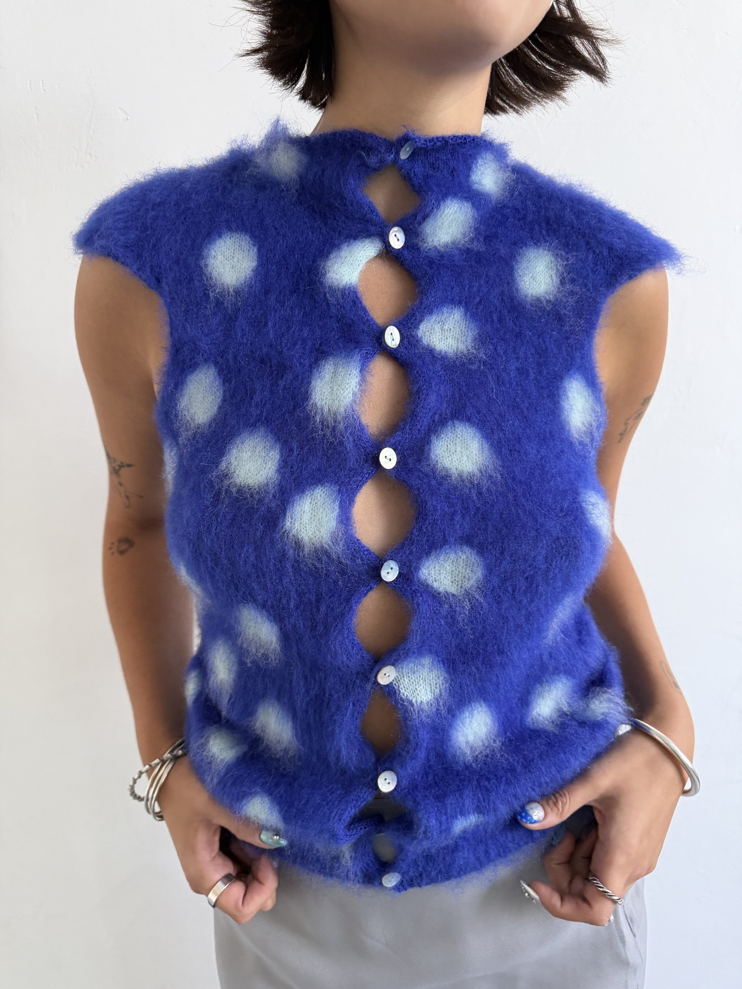 Short Sleeve Cardigan - Small Polka Dot - Bright Purple/Aqua - IN STOCK