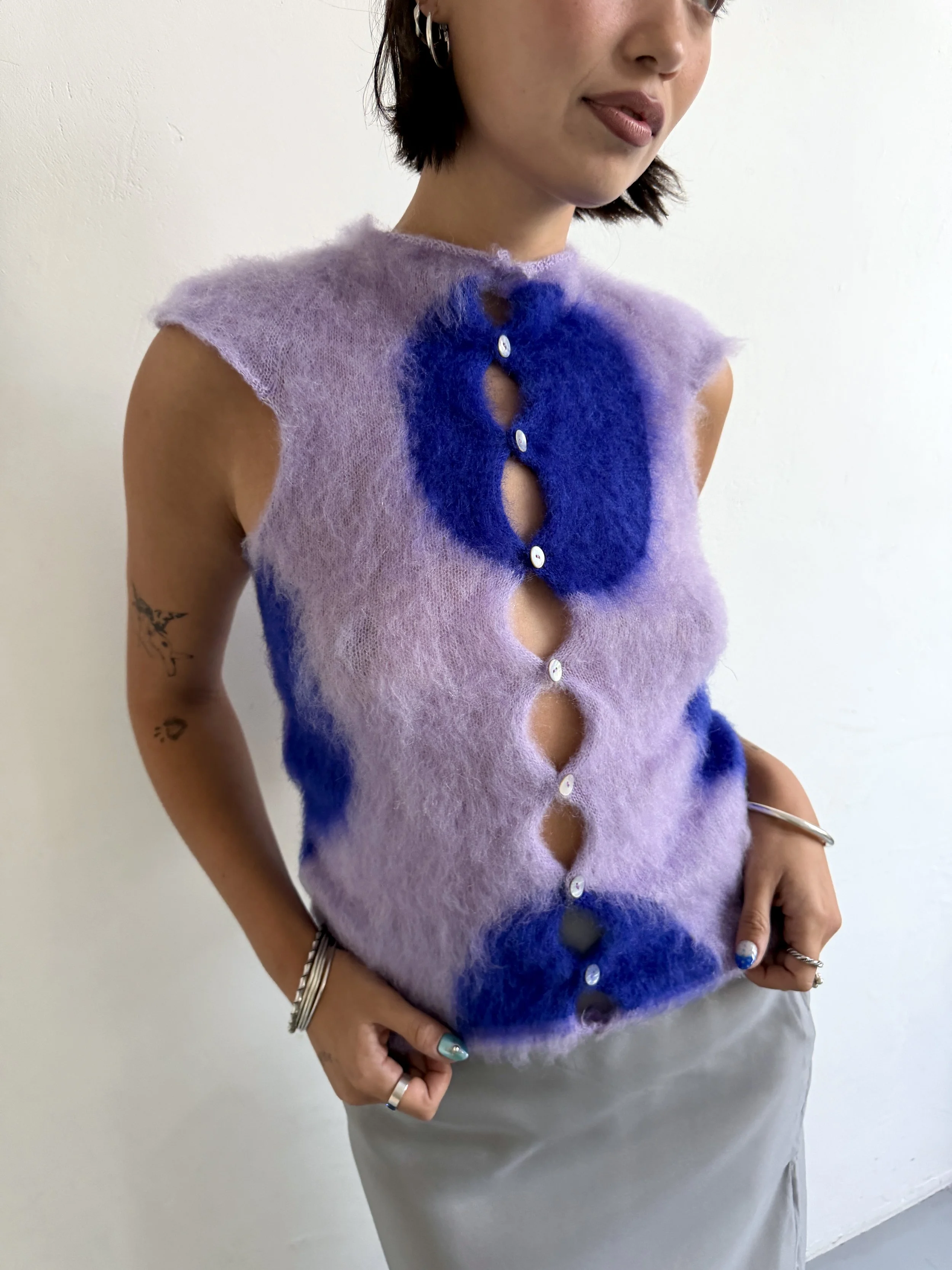 Short Sleeve Cardigan - Giant Polka Dot - Lilac/Bright Purple - ITEM IN STOCK