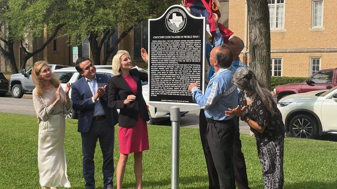 A new Texas Historical Marker at Fort Worth’s Veterans Memorial Park honors the first Native American code talkers to serve in the U.S. military.

