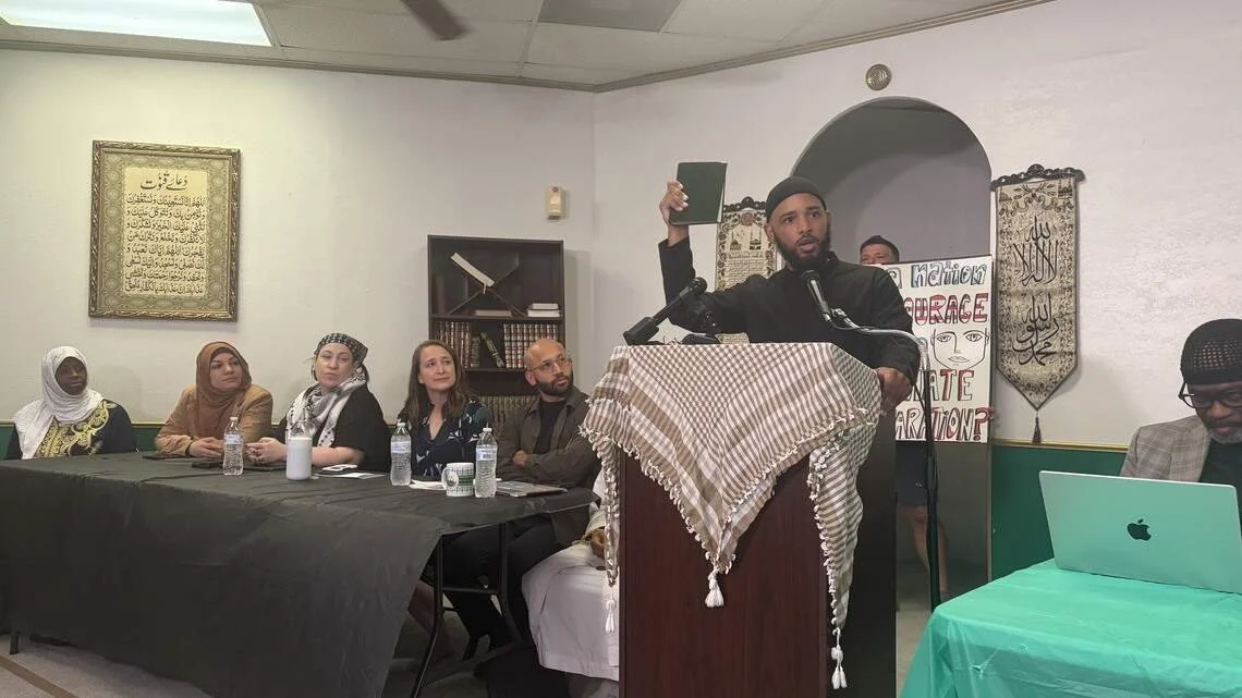 A mix of educators, interfaith leaders and community activists gathered Thursday to protest the reassignment of a newly appointed Fort Worth Independent School district principal who is Muslim.

