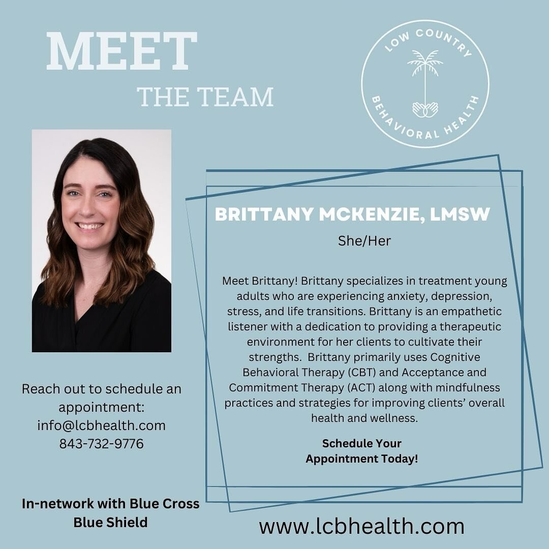Welcome to the team Brittany! Brittany is a licensed master social worker and therapist at LCBHealth. 

To learn more about Brittany, visit us at lcbhealth.com/about

*
*
#mentalhealthsc #mentalhealththerapist #southcarolina  #chsmentalhealth