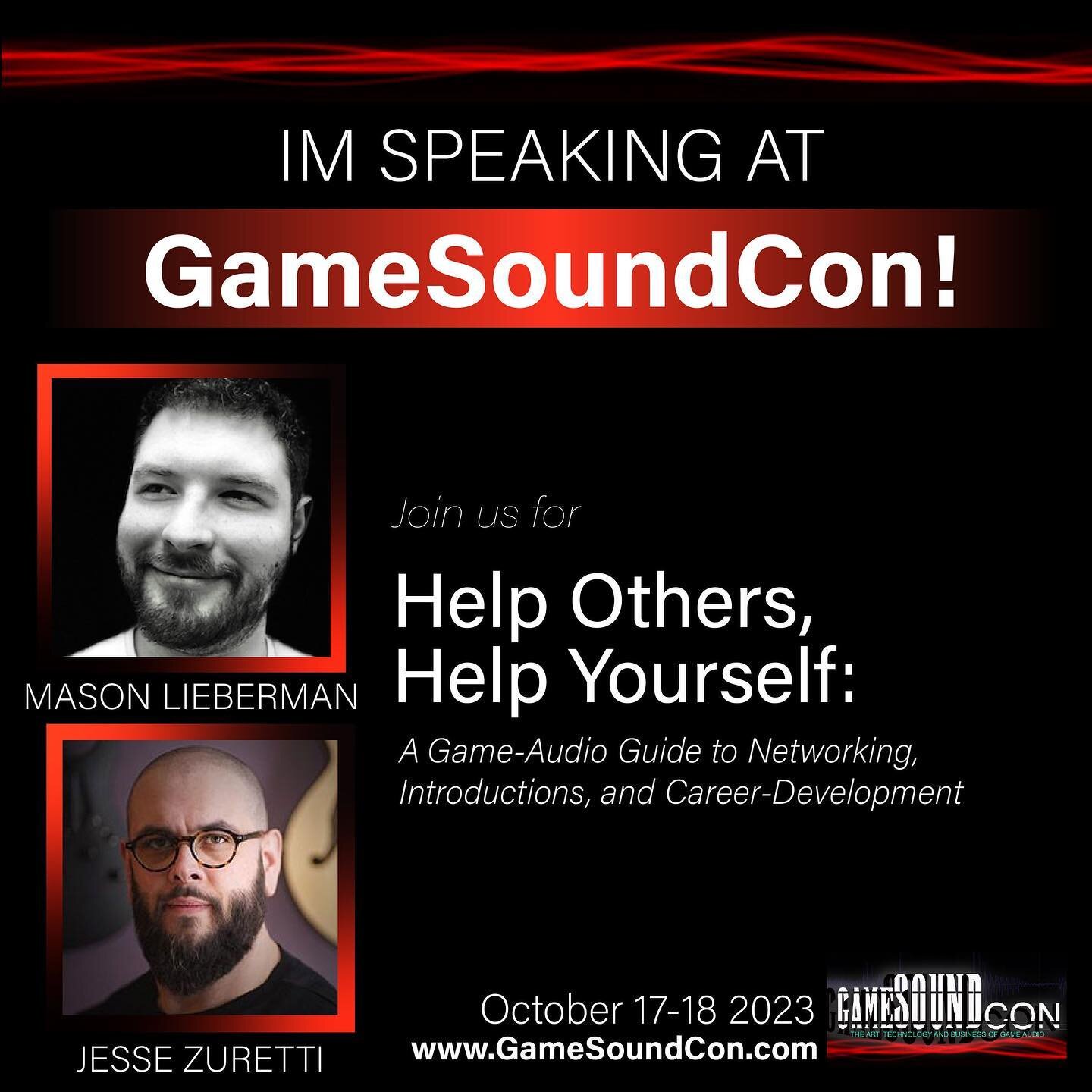 What better way to kick off my first GameSoundCon than to do a panel with @mason.lieberman?  Looking forward to visiting beautiful Burbank, CA in October!

We&rsquo;re going to explain not just the power of networking, but the power of helping others