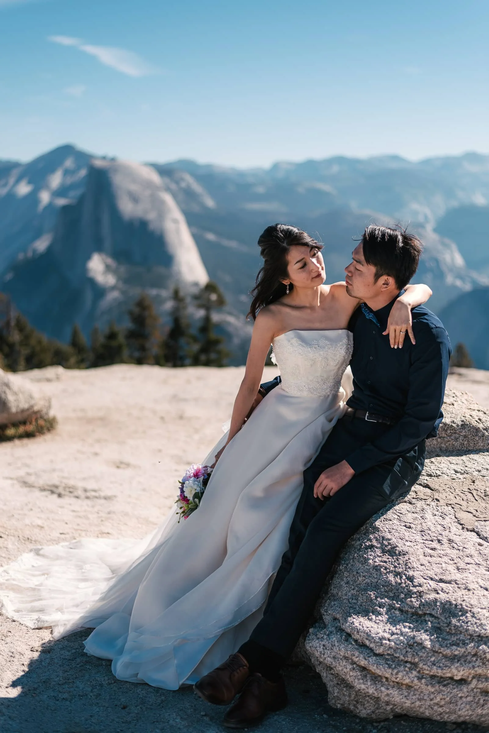bride looks lovingly at her new husband during yosemite elopement