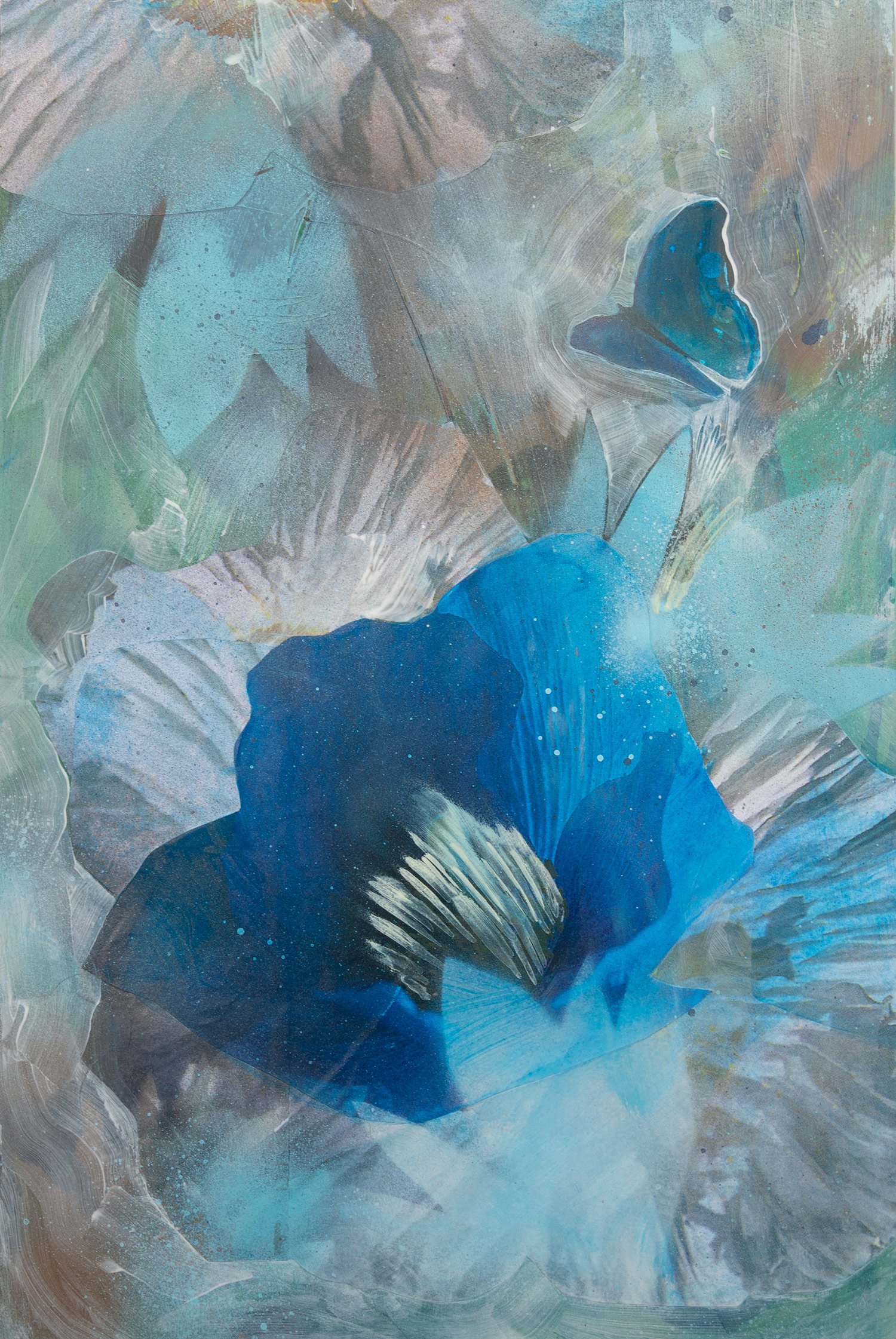 Abstract art with blue flower and butterfly