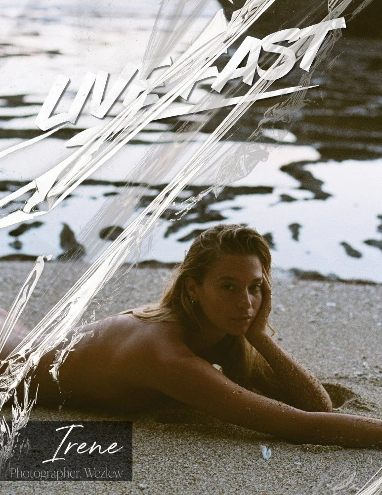 Irene Nanni photographed by Wezlew on a Bali beach in natural light. A quiet coastal story with rock formations, tide pools, and minimal styling. Unfiltered, intimate, and atmospheric.