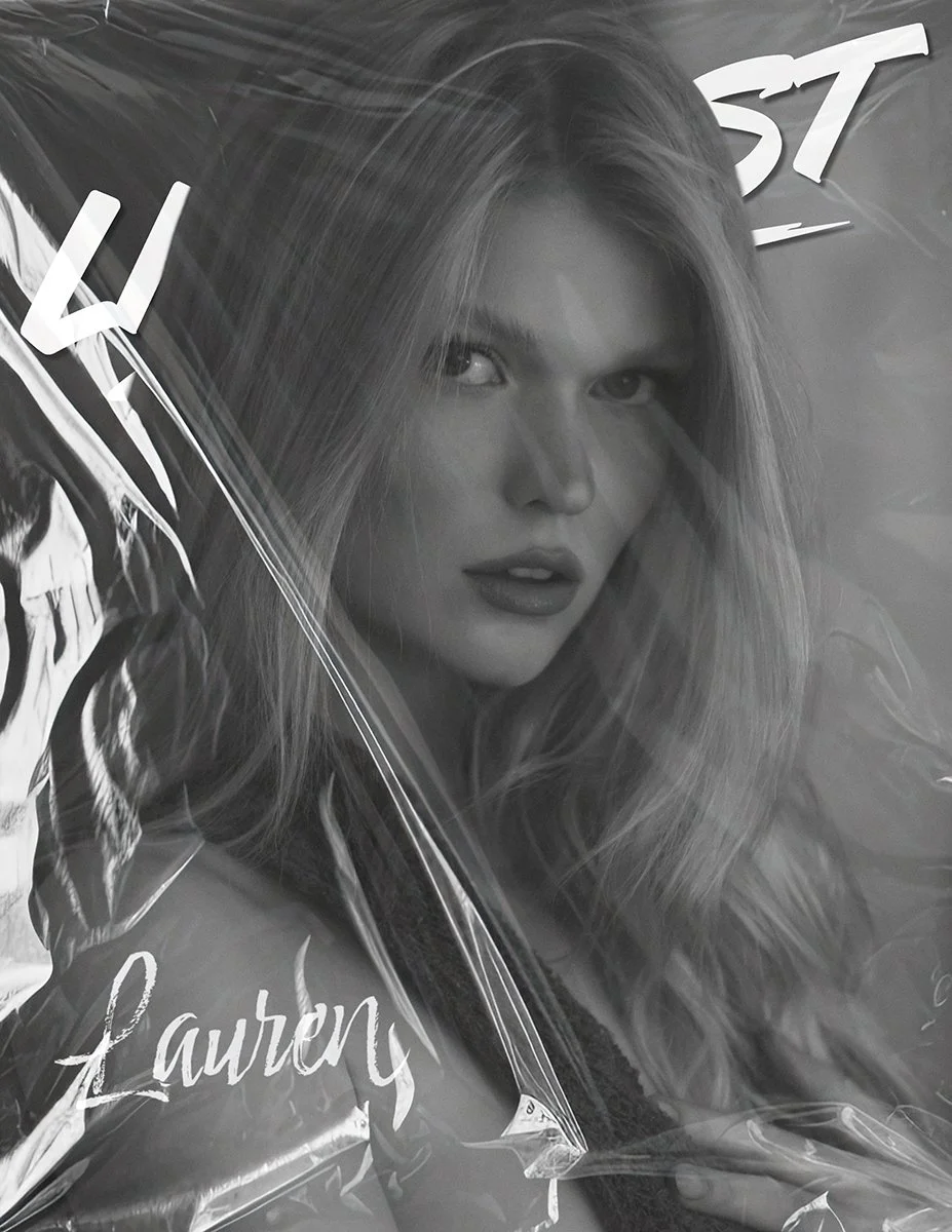 Lauren Sassenrath story: A model poses in black-and-white editorial photography throughout a moody Hollywood Hills interior by Jessee B, wearing lingerie and bodysuit looks with dramatic contrast lighting.