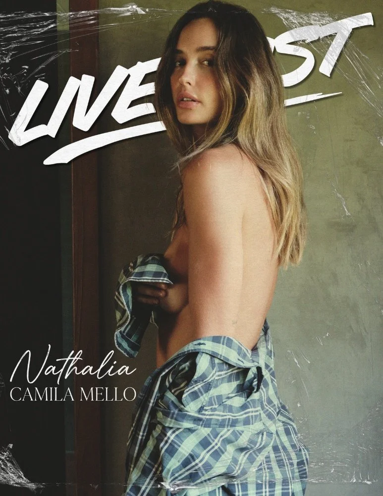 Nathalia Silveria photographed by Camila Mello in Brazil. A debut story built around natural light, warm tones, strong lines, and calm, confident presence across indoor and outdoor scenes.