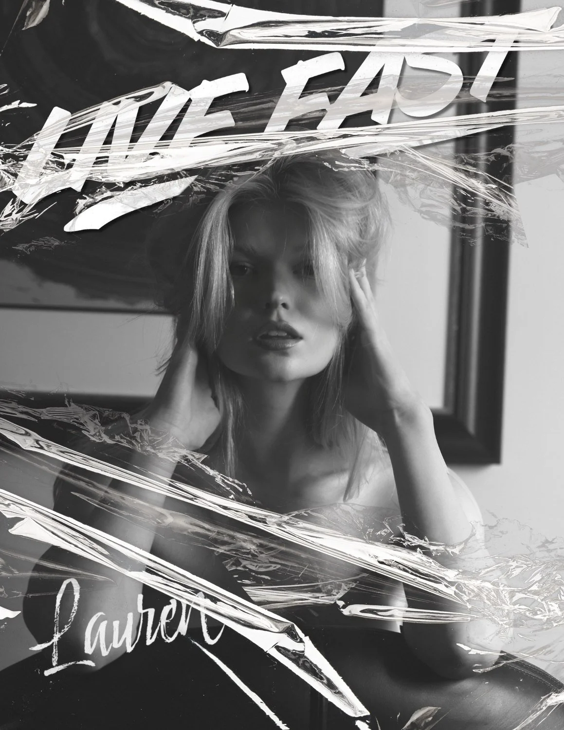 Lauren Sassertan — Hollywood Hills
Black and white portrait of blonde model in white tank top, soft window light, Hollywood Hills interior editorial"
"Model reclining in dim interior light, black and white fine art editorial, intimate cinematic mood
