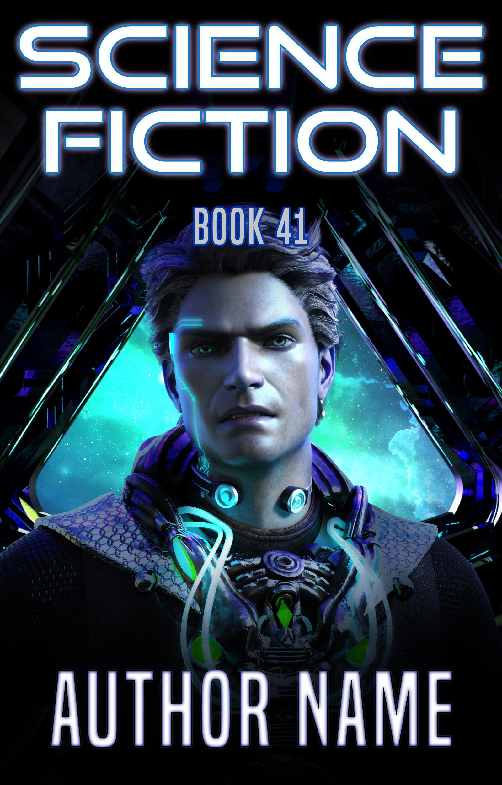 Sci Fi eBook Cover in Blues and Teals - Male Character