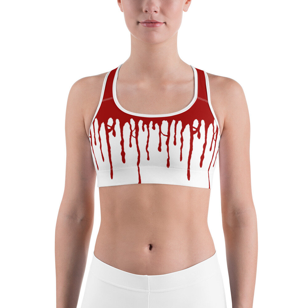 Dripping in Blood Sports Bra - White — Black Widow Yoga