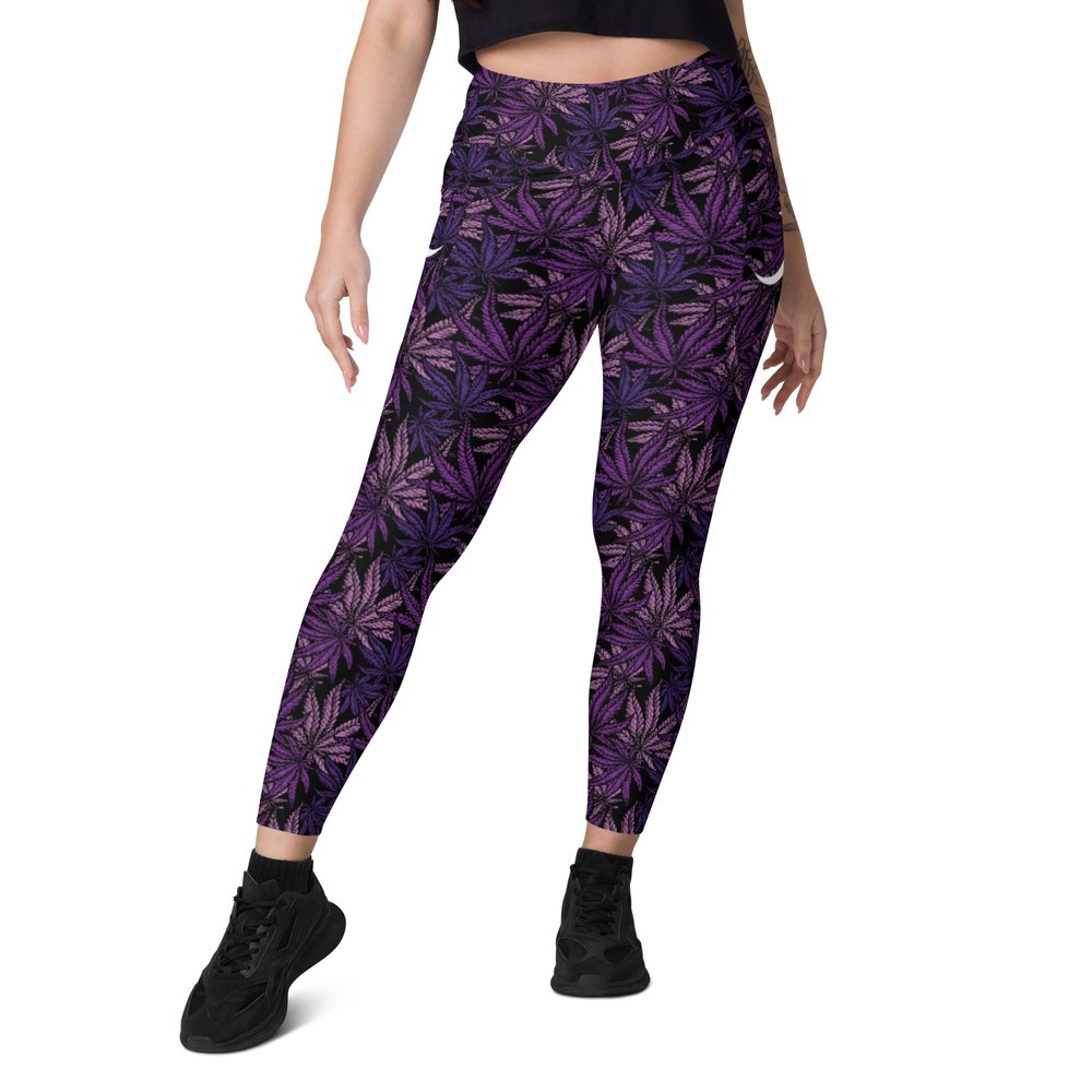 Women's Purple Flowers Crossover Leggings with Pockets Regular to Plus Size