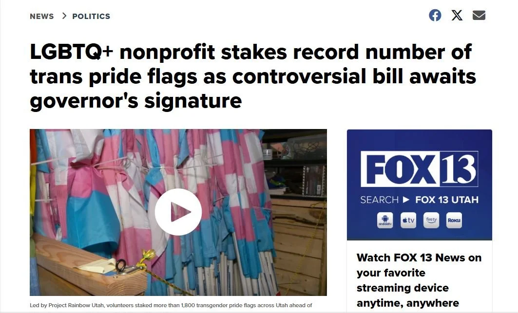 LGBTQ+ nonprofit stakes record number of trans pride flags as controversial bill awaits governor's signature