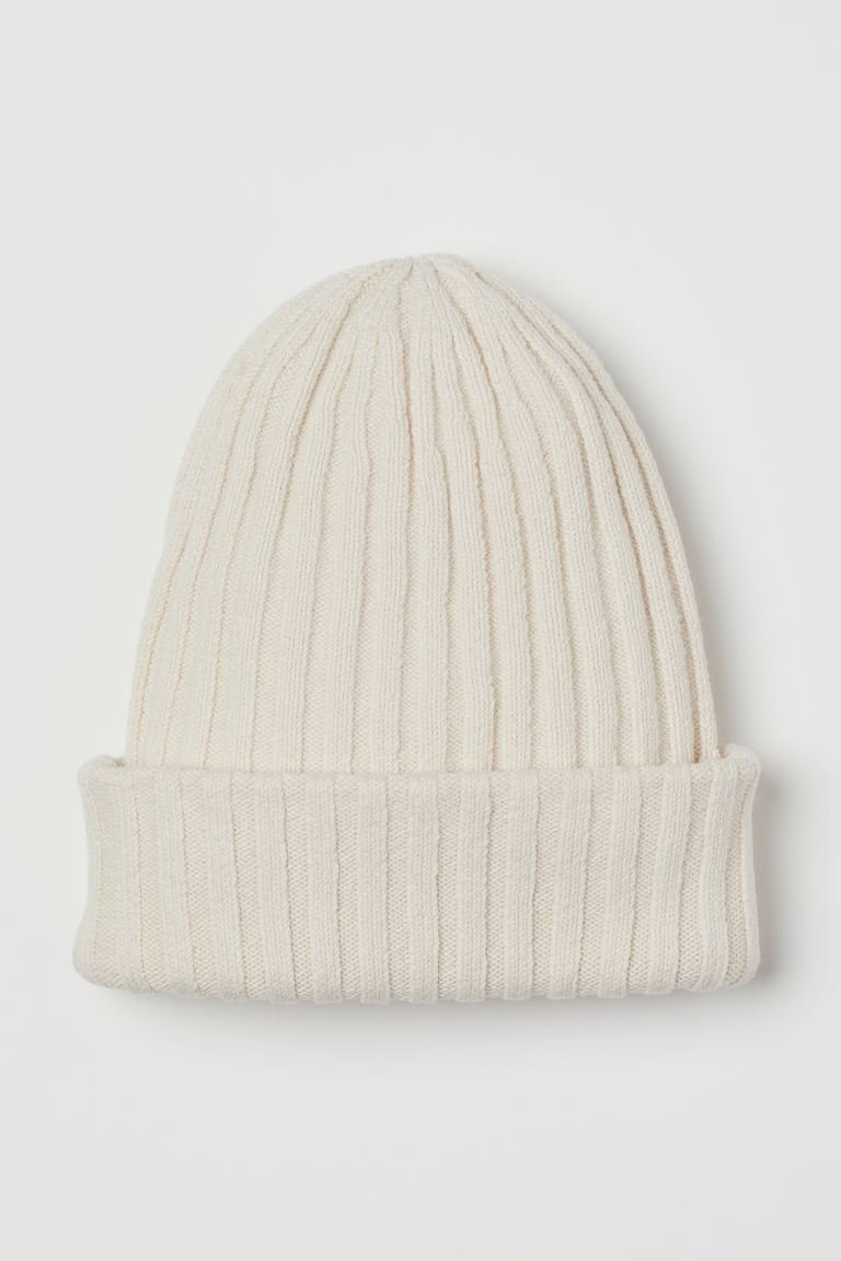 Rib-knit Hat - White