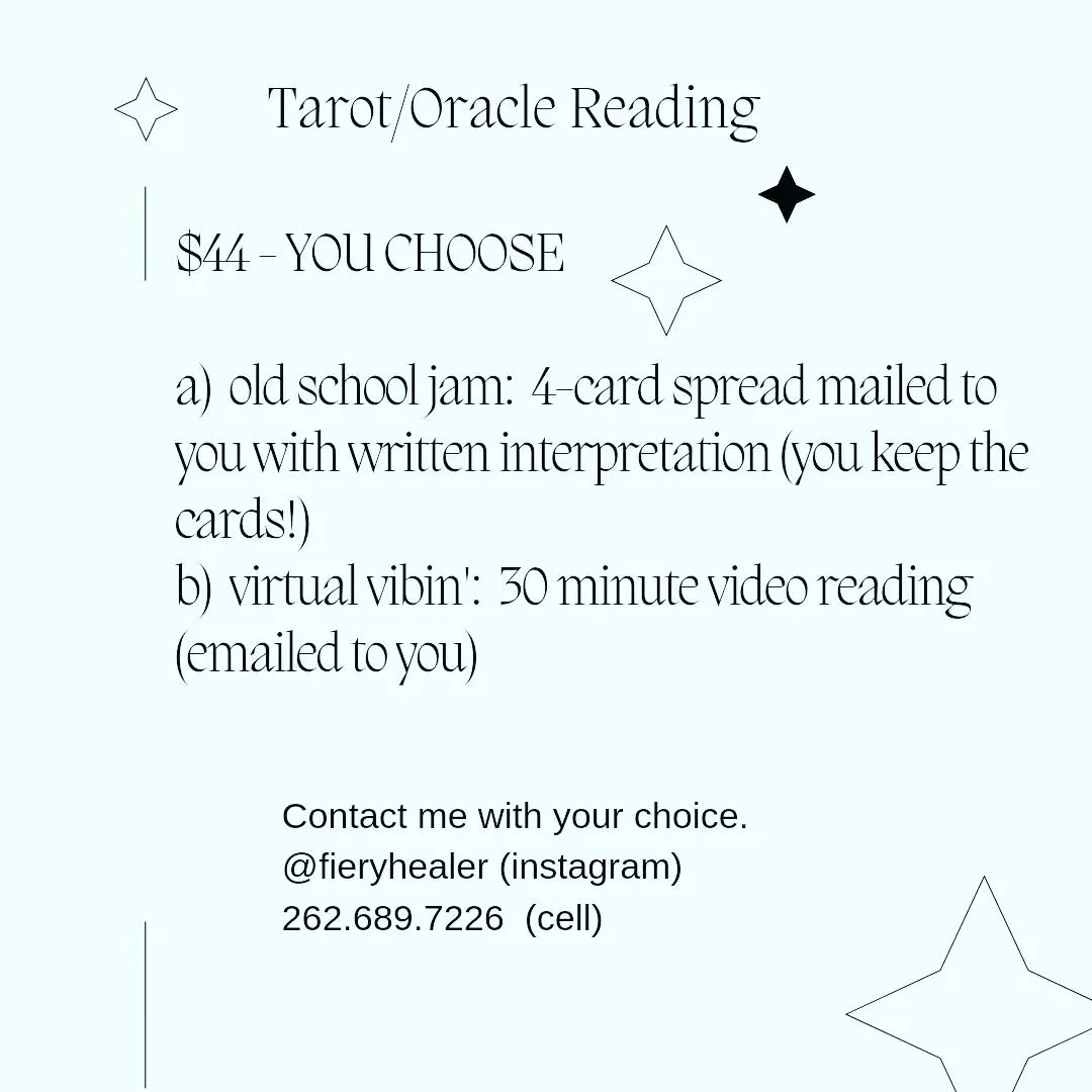 I'm feeling called to offer readings right now. It is a strong feeling that isnt going away despite other priorities goin on right now. Someone out there must be wanting or needing. Let me know if it's you!
It may take up to 4-5 days for me to do the