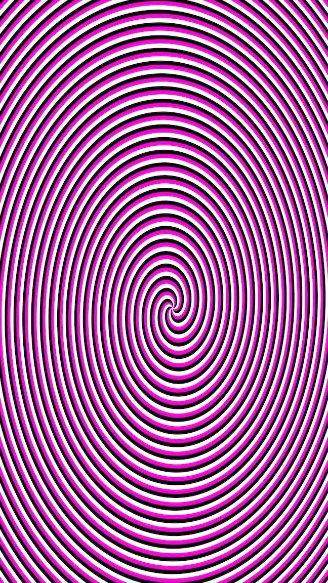 Eine Spirale aus weiß, schwarz und pink ist hier zu sehen. Es steht für Hypnose.