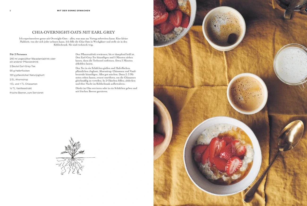 Leseprobe des Christian-Verlags aus dem Buch "I love you by Pamela Anderson". Zu sehen sind Chia Overnights mit Earl Grey