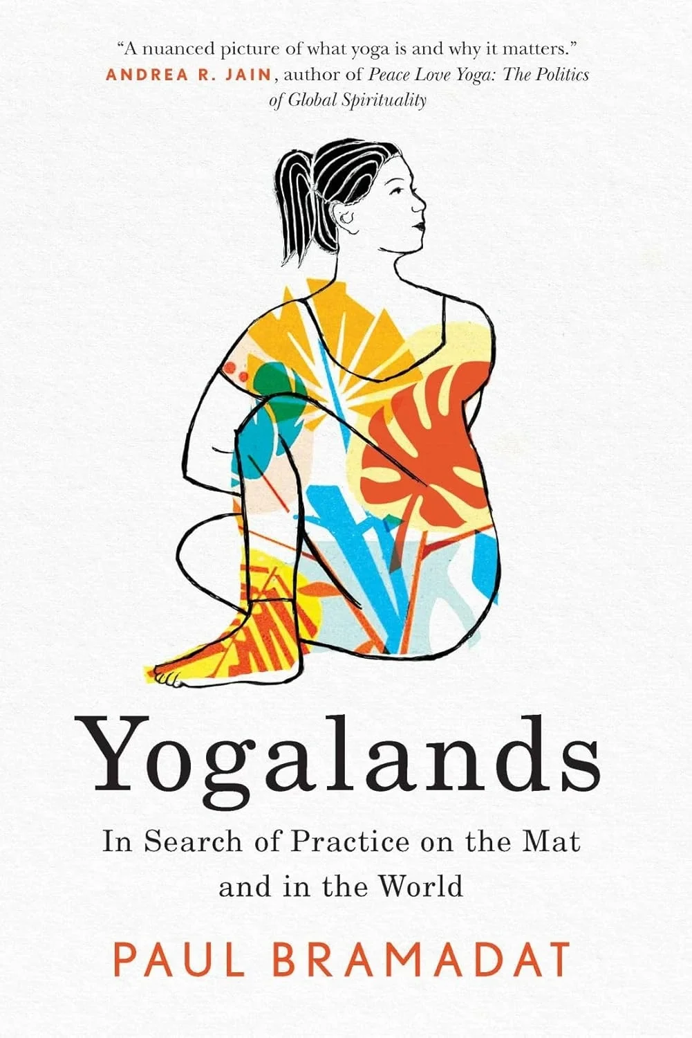 Das Cover zum englischen Buch Yogalands ist hier zu sehen. Darauf ist eine illustrierte Frau im Drehsitz zu sehen.