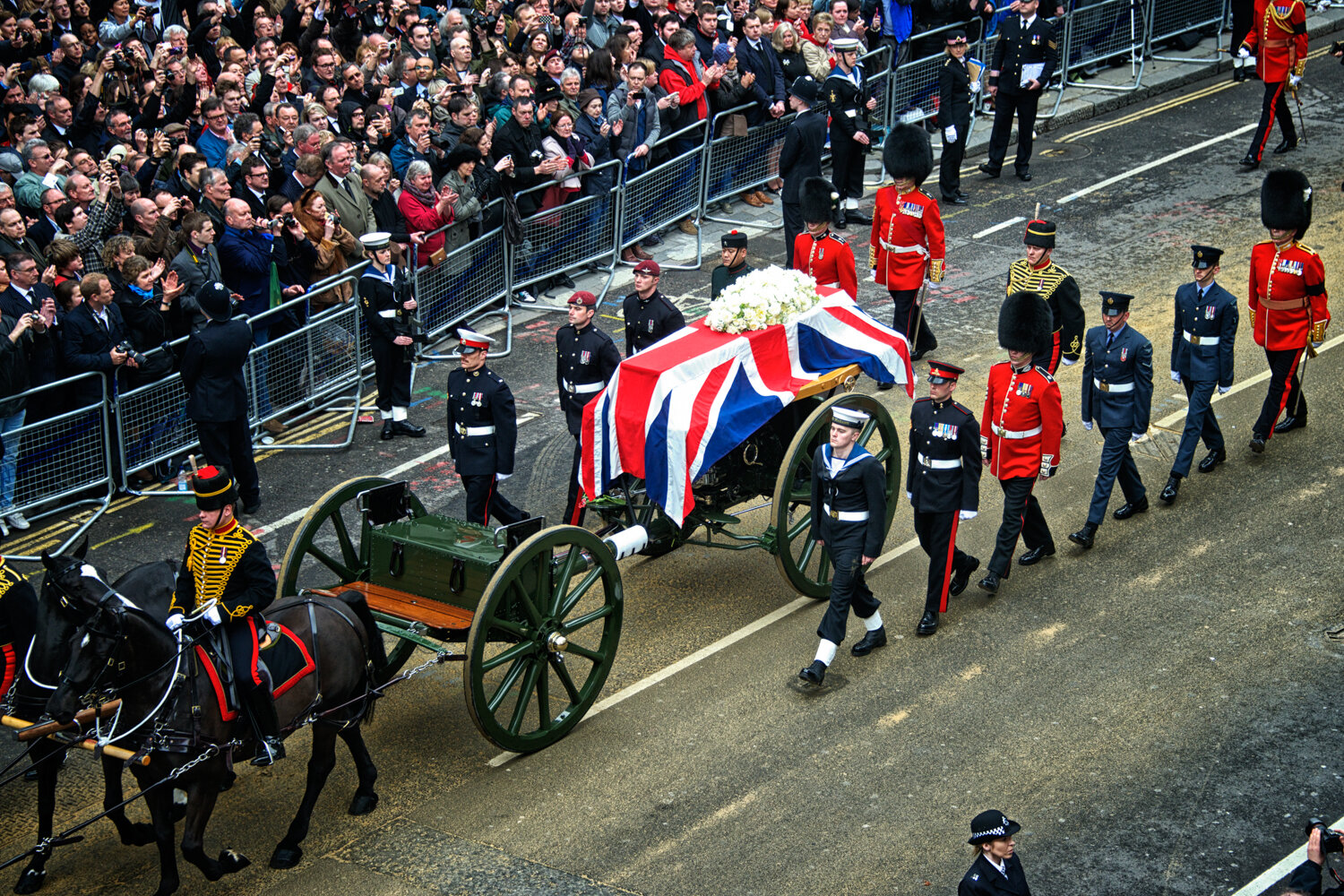  Prime Minister Margaret Thatcher’s casket arriving at St. Paul’s Cathedral for the memorial service 