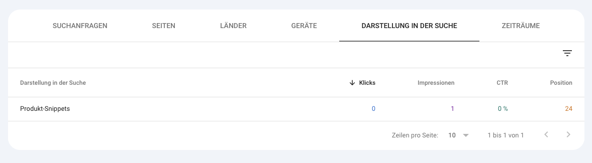 Darstellung in der Suche