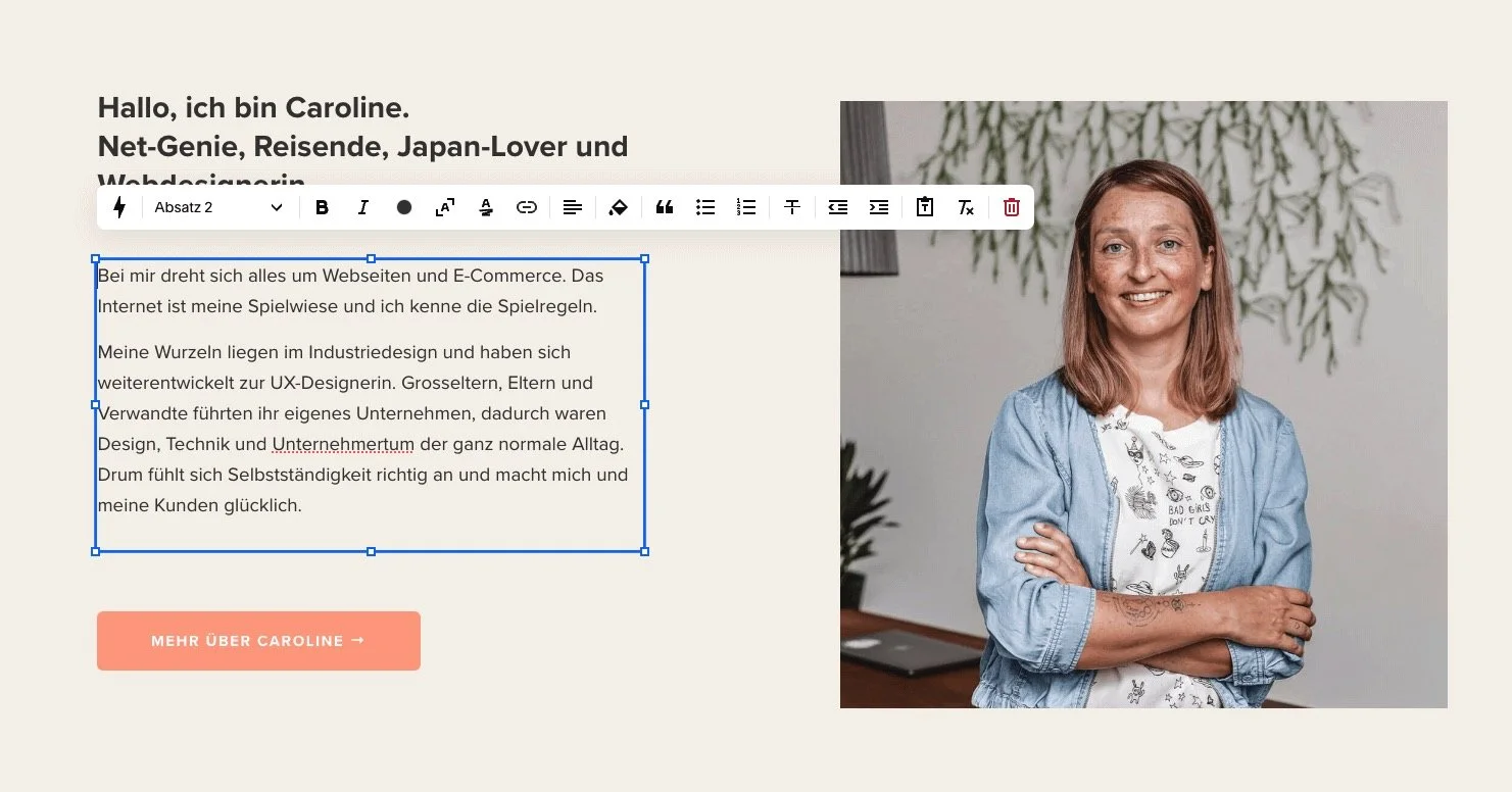 bearbeitunsmodus squarespace text bild