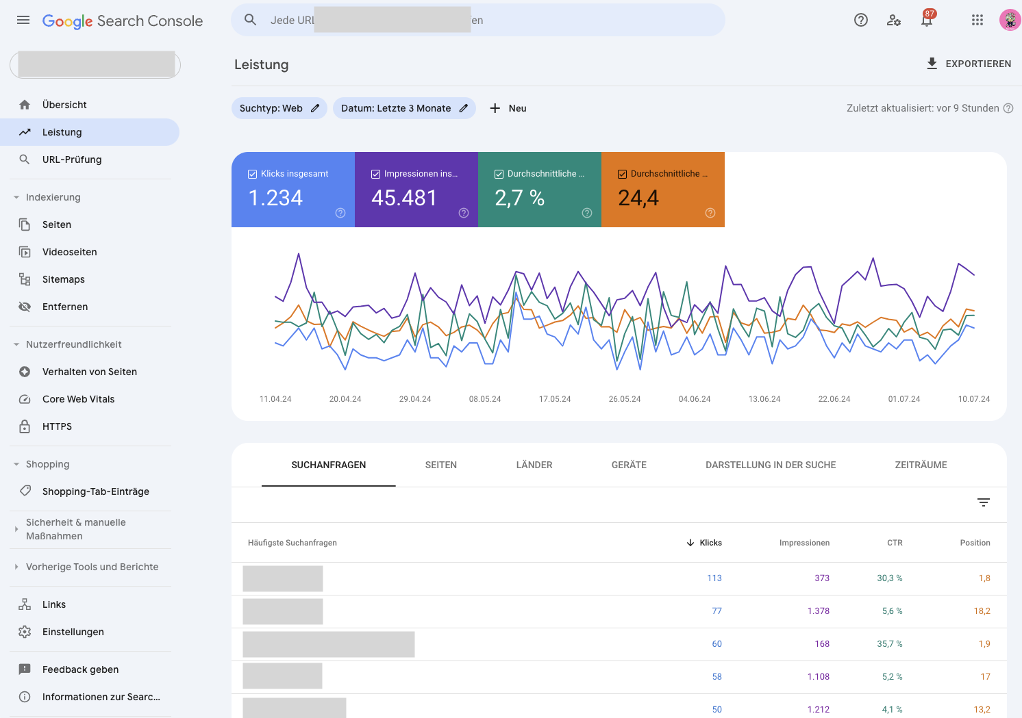 Google Search Console Leistung